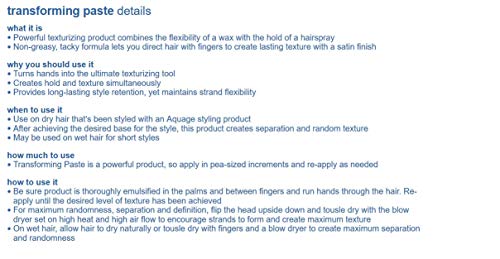 Aquage Transforming Paste, Creates Texture and Hold Simultaneously, Provides Long-Lasting Style Retention, 4.6 oz.