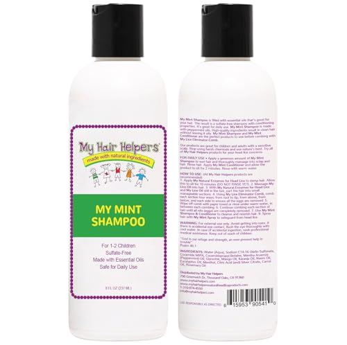 My Hair Helpers Anti Lice Prevention Shampoo and Conditioner Set for Kids, Mint, Neem, Rosemary, Daily Defense, Works on 1-2 Children, 8 Ounces Each