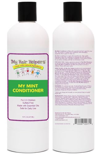 My Hair Helpers Lice Prevention Conditioner, Mint, Neem, Rosemary and Tea Tree Oil, Sulfate-Free, 16 Ounces, Works for 2-3 Kids