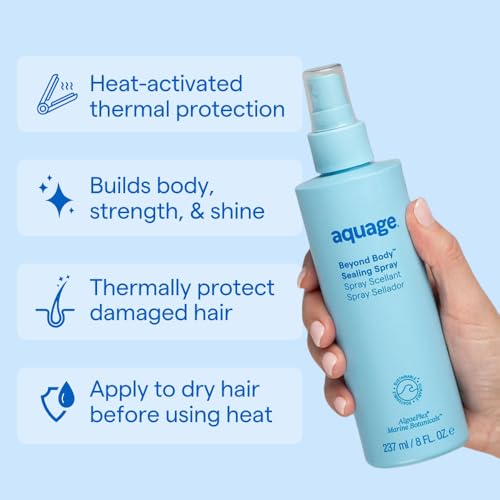AQUAGE Beyond Body Sealing Spray,中等定型,非气雾剂热激活喷雾,防止热损伤和飞散,增加蓬松度和光泽,使头发顺滑健康,8 盎司