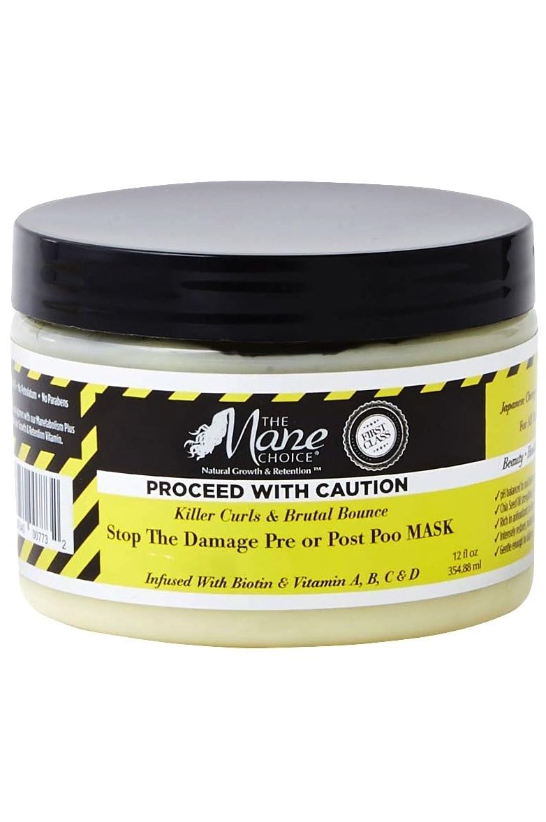 THE MANE CHOICE - Proceed With Caution Killer Curls & Brutal Bounce Stop The Damage Pre or Post Poo Mask (12 oz)