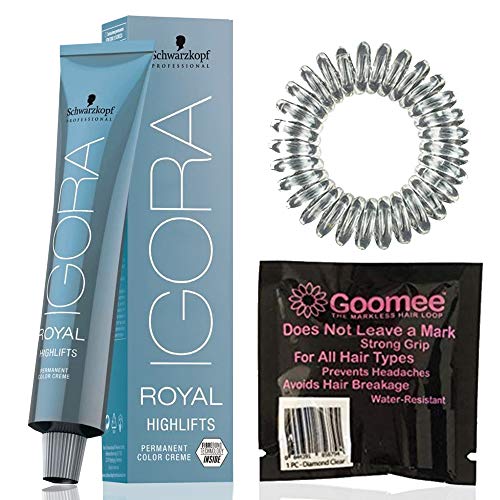 Igora Royal 10-21 超金发灰米色高提拉永久染发剂和 Goomee The Markless 发圈单包装钻石透明(捆绑 2 件)