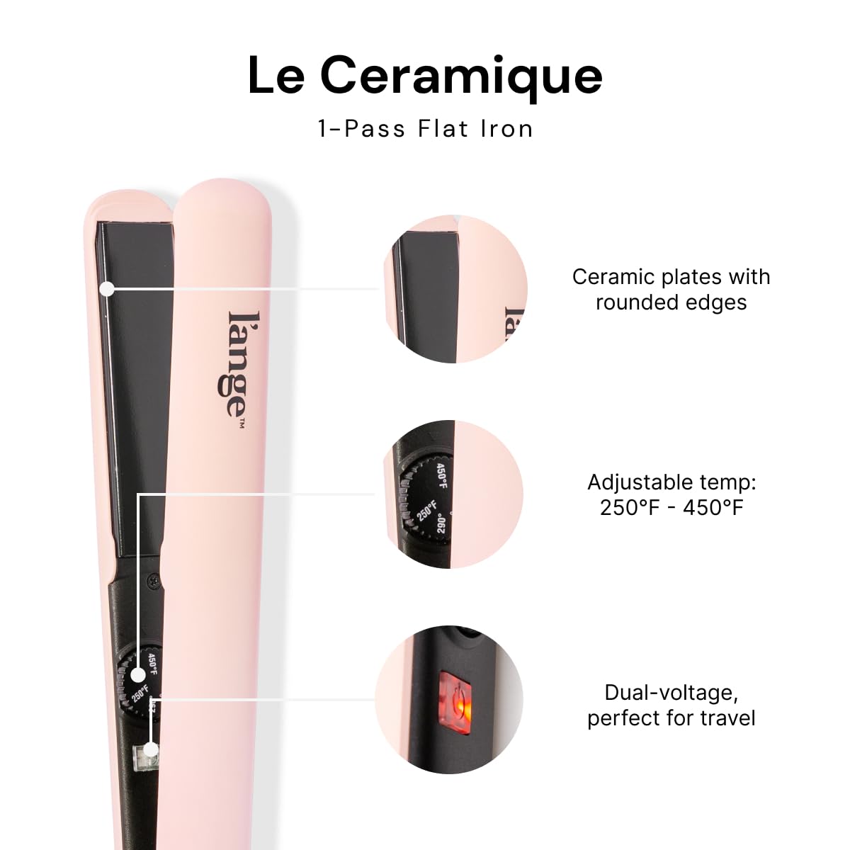 L'ANGE HAIR Le Ceramique 一次加热直发器 | 快速加热陶瓷直发器 | 最佳 Hot Tools 直发器,锁住水分和光泽 | 专业直发器(腮红)