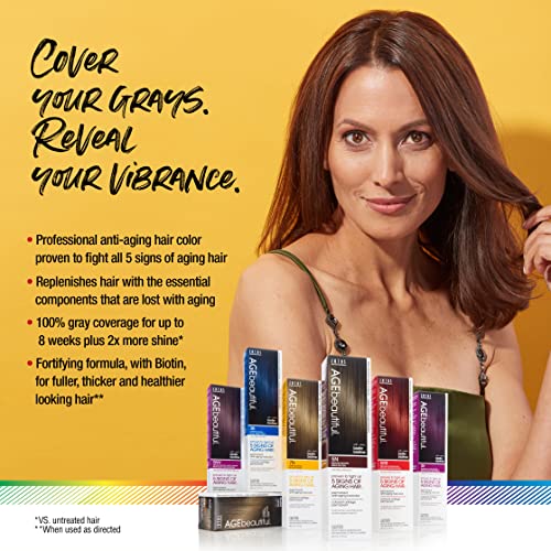AGE beautiful Permanent Hair Color Dye Liqui Creme | 100% Gray Coverage | Anti-Aging Haircolor | Biotin for Thicker, Fuller Hair | Professional Salon Coloring | 5NRG Medium Neutral Red Golden Brown