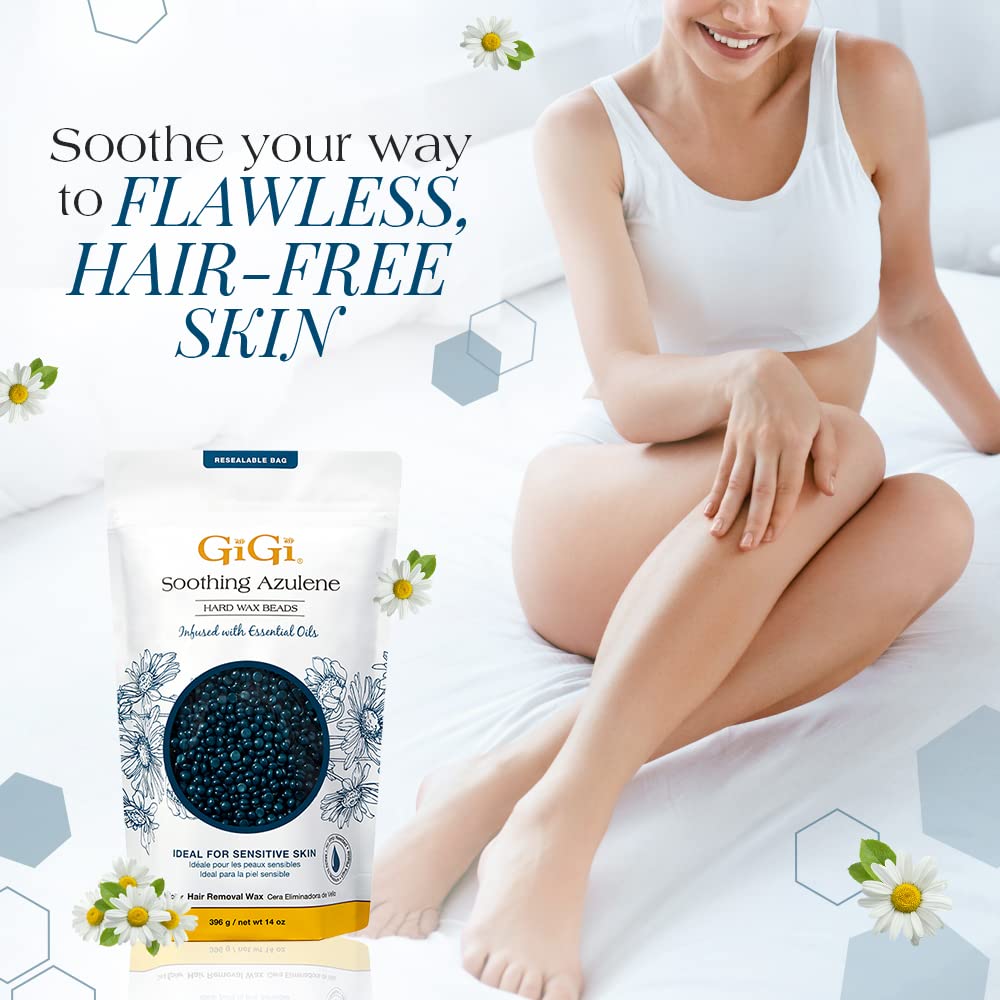 GiGi 硬蜡珠,舒缓蓝宝石脱毛蜡,适合敏感肌肤,14 盎司