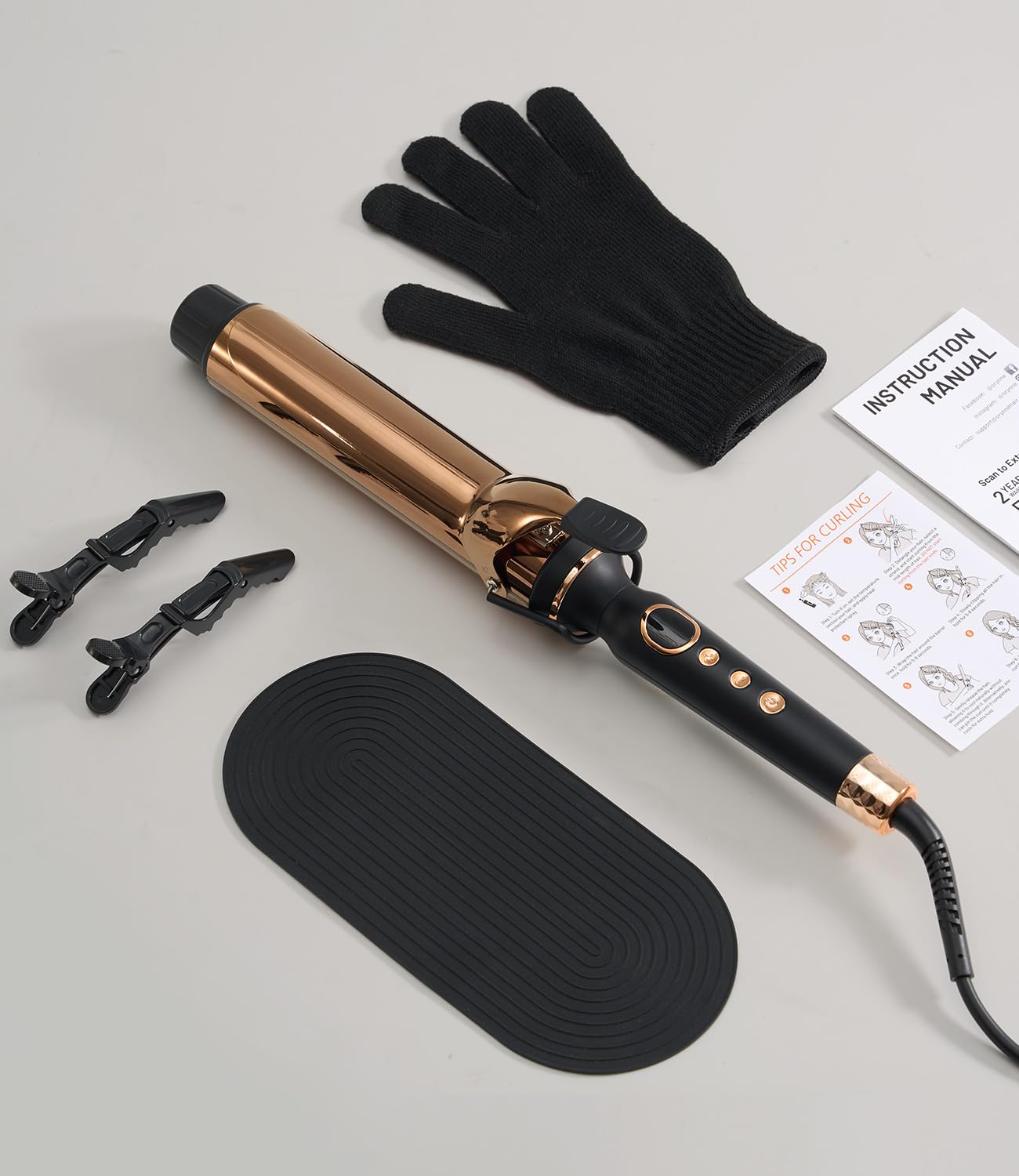 Gray ORYNNE Titanium 2 Inch Curling Iron,Extra-Long Barrel for Long Hair, Curling Iron 2 Inch with Dual PTC Heater, 12 Heat Settings Big Barrel Curling Irons, 60 Mins Auto-Off & Dual Voltage