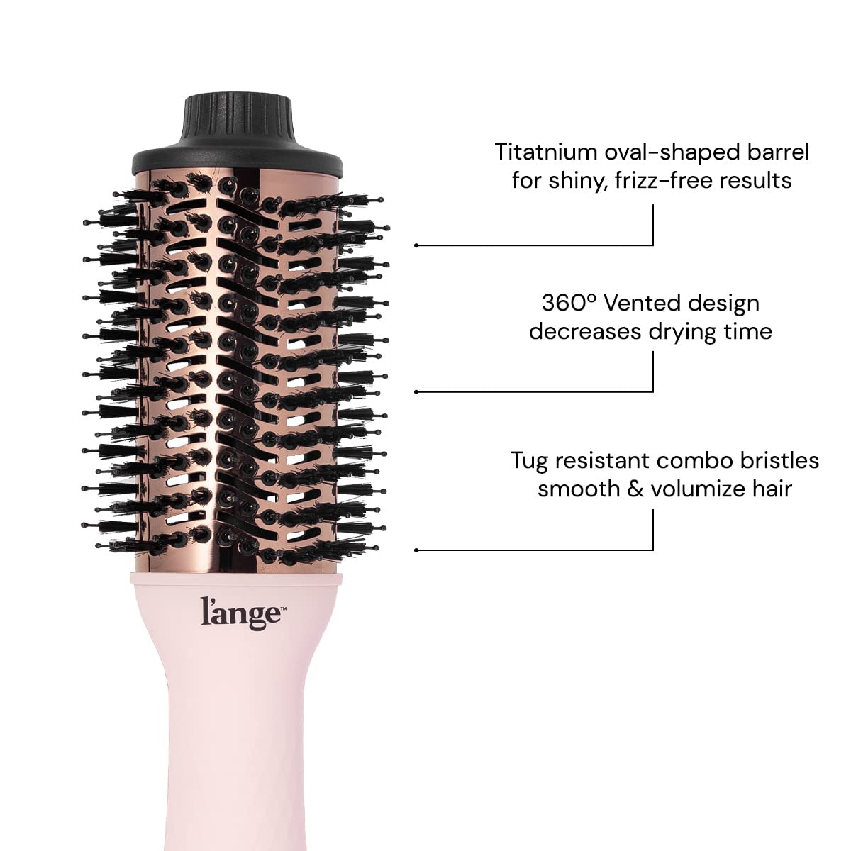 L'ANGE HAIR Le Volume 2-in-1 Titanium Blow Dryer Brush | Hot Air Brush in One with Oval Barrel | Hair Styler for Smooth, Frizz-Free Results for All Hair Types ((Blush - 60mm))