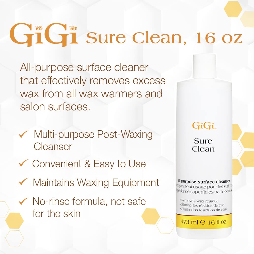 GiGi Sure Clean 蜡残留去除剂,适用于蜡加热器、沙龙和水疗设备的多用途表面清洁剂,去除蜡堆积,16 液体盎司