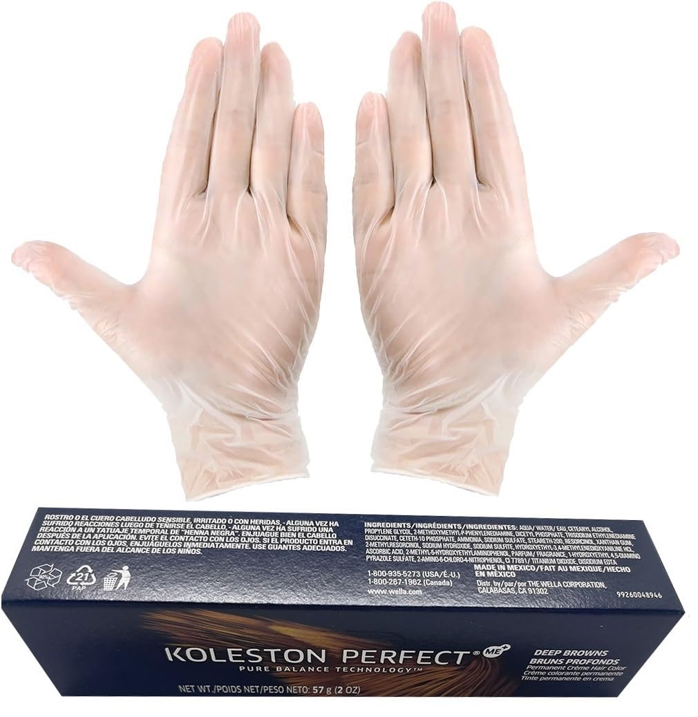 Koleston Perfect 7/71 Medium Blonde/Brown Ash Hair Color | Koleston Perfect ME+ Permanent Hair Dye 2oz and Pair of Vinyl Gloves Powdered Clear Medium (Bundle)
