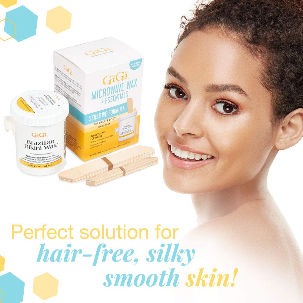 GiGi 巴西比基尼脱毛微波套装 - 适用于敏感肌肤、面部和身体脱毛的硬蜡,无需脱毛纸,简易家用脱毛套装