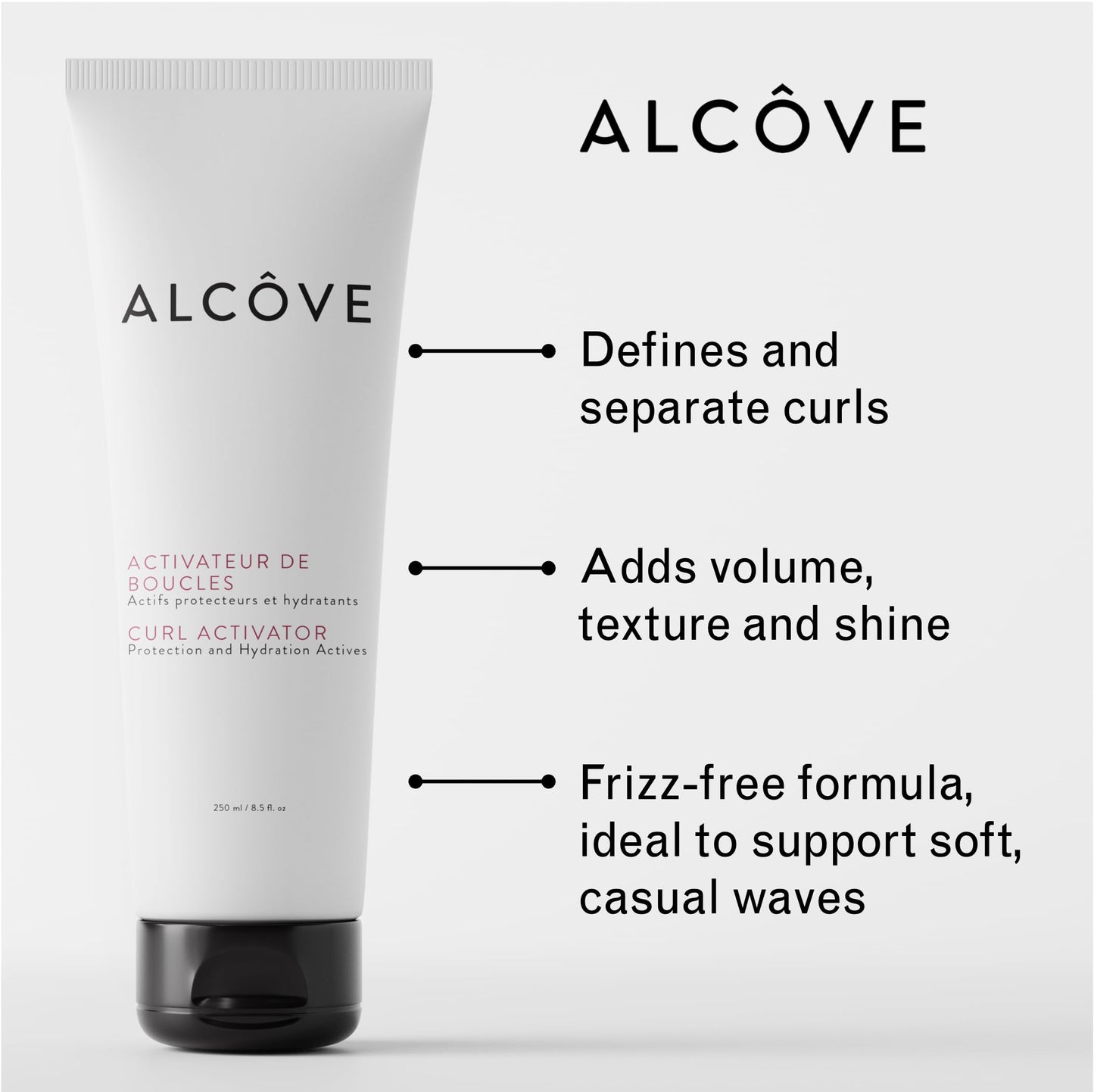 Alcôve - Curl Activator for Curly Hair - Argan Oil, Pomegranate Seed & Mango Extract - Curl Defining Cream for Wavy Hair - Anti Frizz - Moisturizing Curl Enhancer - Effective in High Humidity - 250ml
