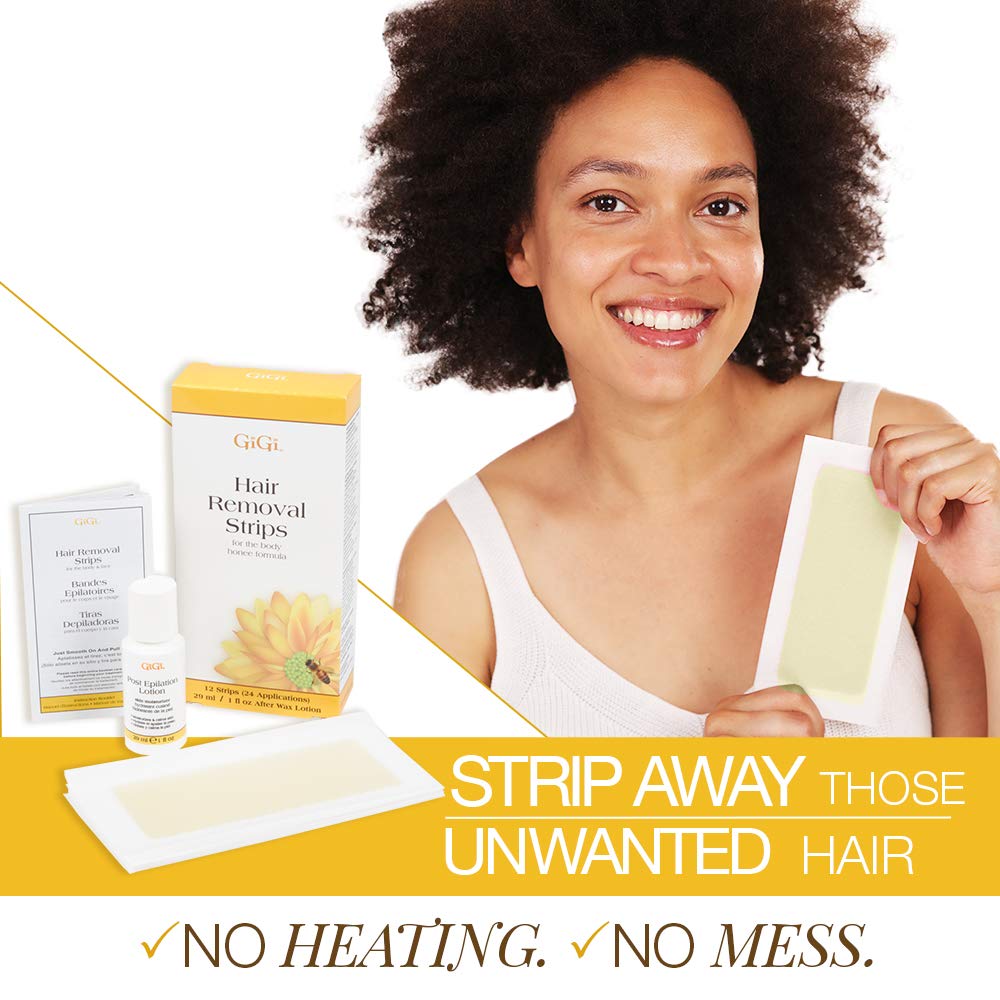 GiGi 身体脱毛蜡纸 - 预涂 GiGi 多功能蜂蜜配方,女士脱毛套装,12 条 + 脱毛后乳液