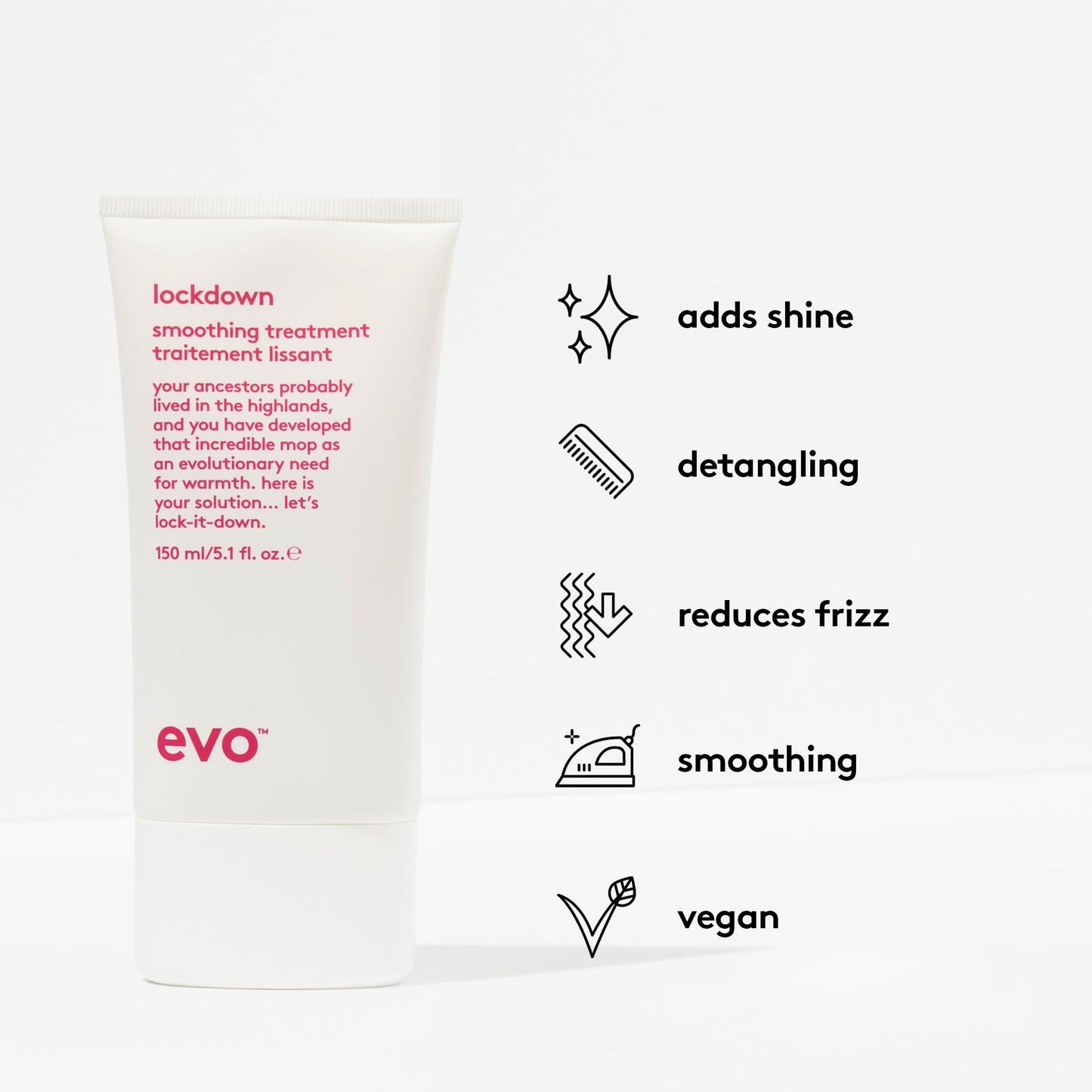 EVO Lockdown Smoothing Treatment - Soin capillaire sans rinçage - Protège les cheveux colorés et réduit les frisottis - 150 ml