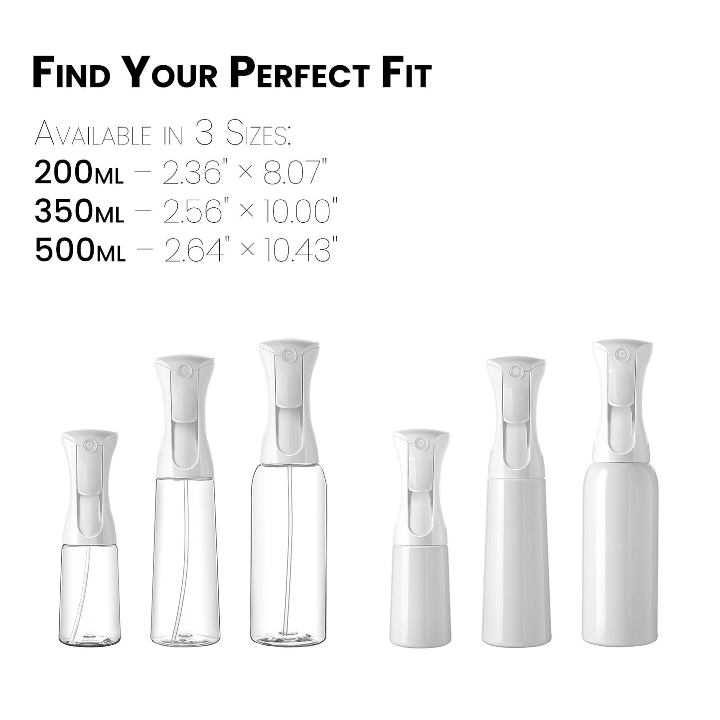 White Smoke Mistifi Continuous Mist Spray Bottle – Ultra Fine Refillable Water Mister for Hair, Plants, Cleaning, Skincare, Salon & Home Use (500ml 2Pcs, Transparent bottle)