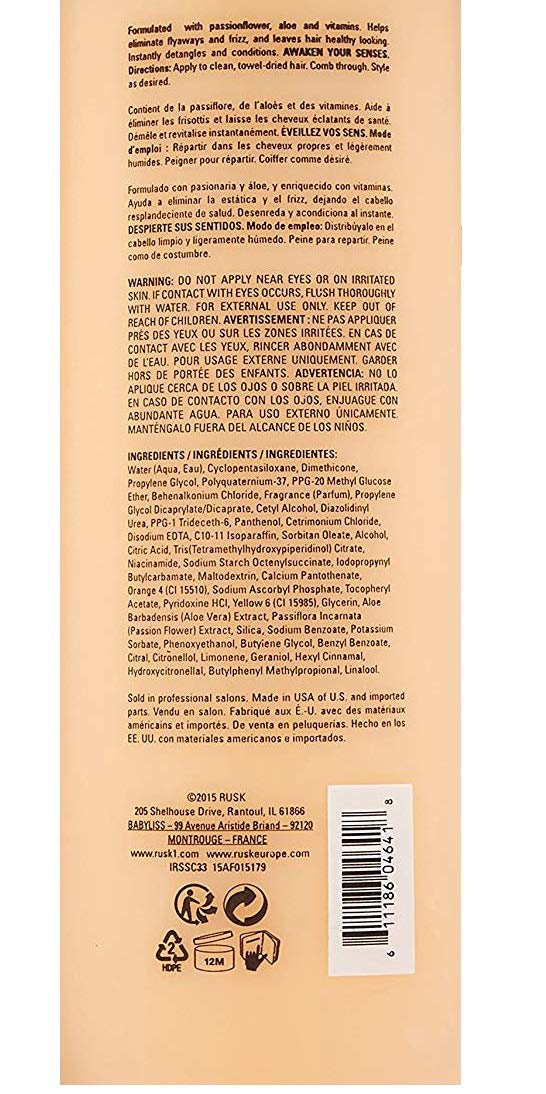 Après-shampoing lissant sans rinçage RUSK Sensories Smoother à la passiflore et à l'aloès, apporte brillance et corps, 35 oz