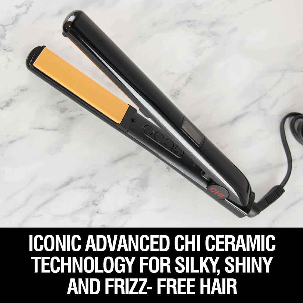 CHI Original Digital Ceramic Hairstyling Iron, Hair Straightener Delivers Shiny, Smooth Results, Even Heat for Less Damage, 1" Iron, Piano Black