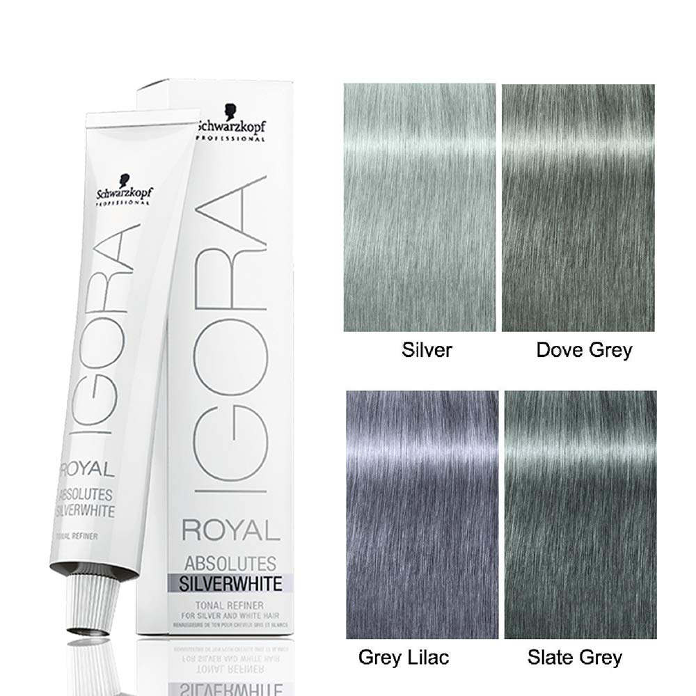 Igora Royal Absolutes SilverWhite Tonal Refiner GREY LILAC 60 毫升和 M Hair Designs 染发刷(2 件套装)