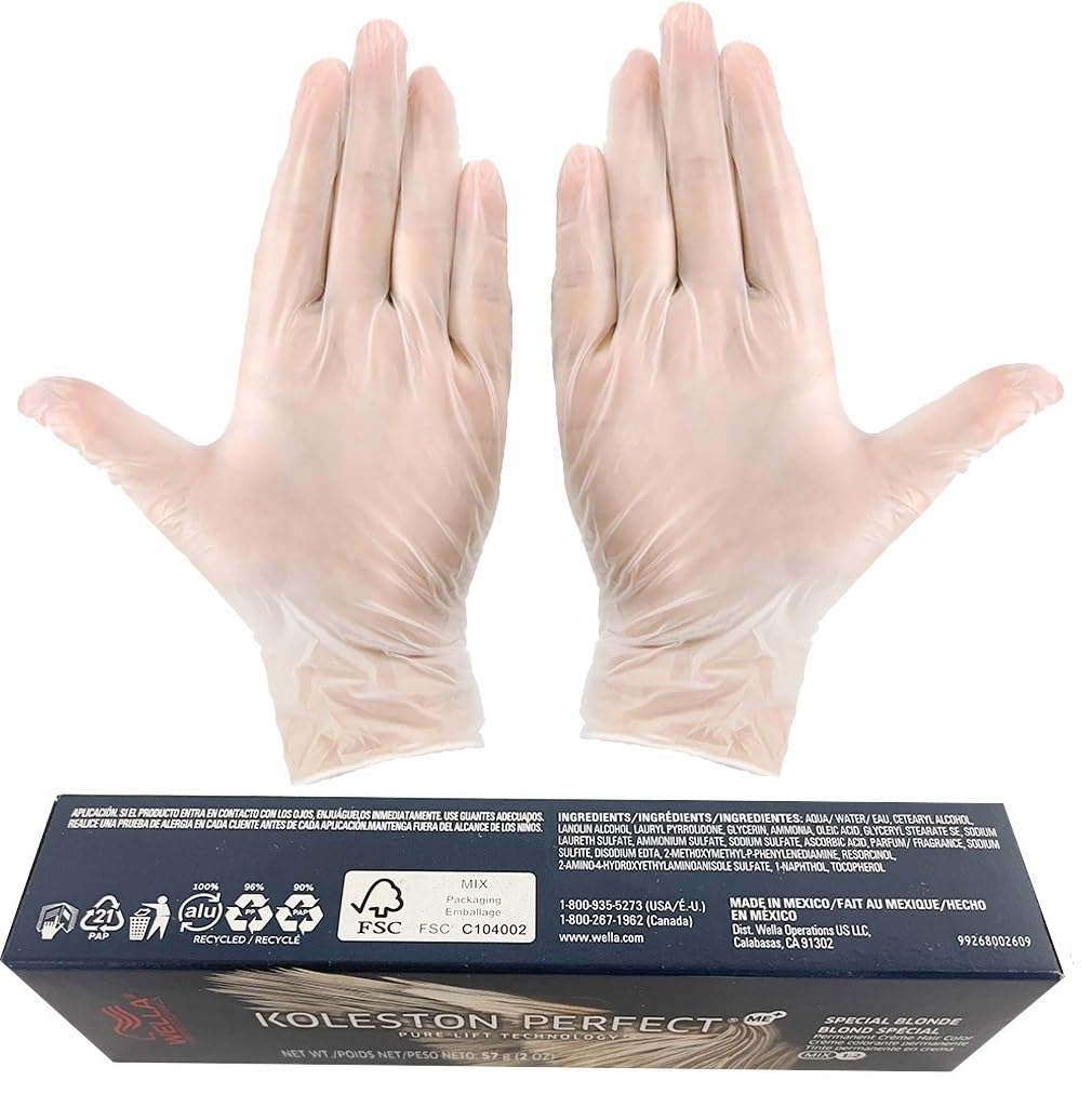 Koleston Perfect 12/0 Special Blonde/Natural Hair Color | Koleston Perfect ME+ Permanent Hair Dye 2oz and Pair of Vinyl Gloves Powdered Clear Medium (Bundle)
