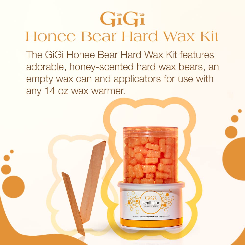 GiGi Honee Bear 脱毛硬蜡套装 - 蜂蜜香味硬蜡珠,适用于面部和身体,带补充罐和涂抹器