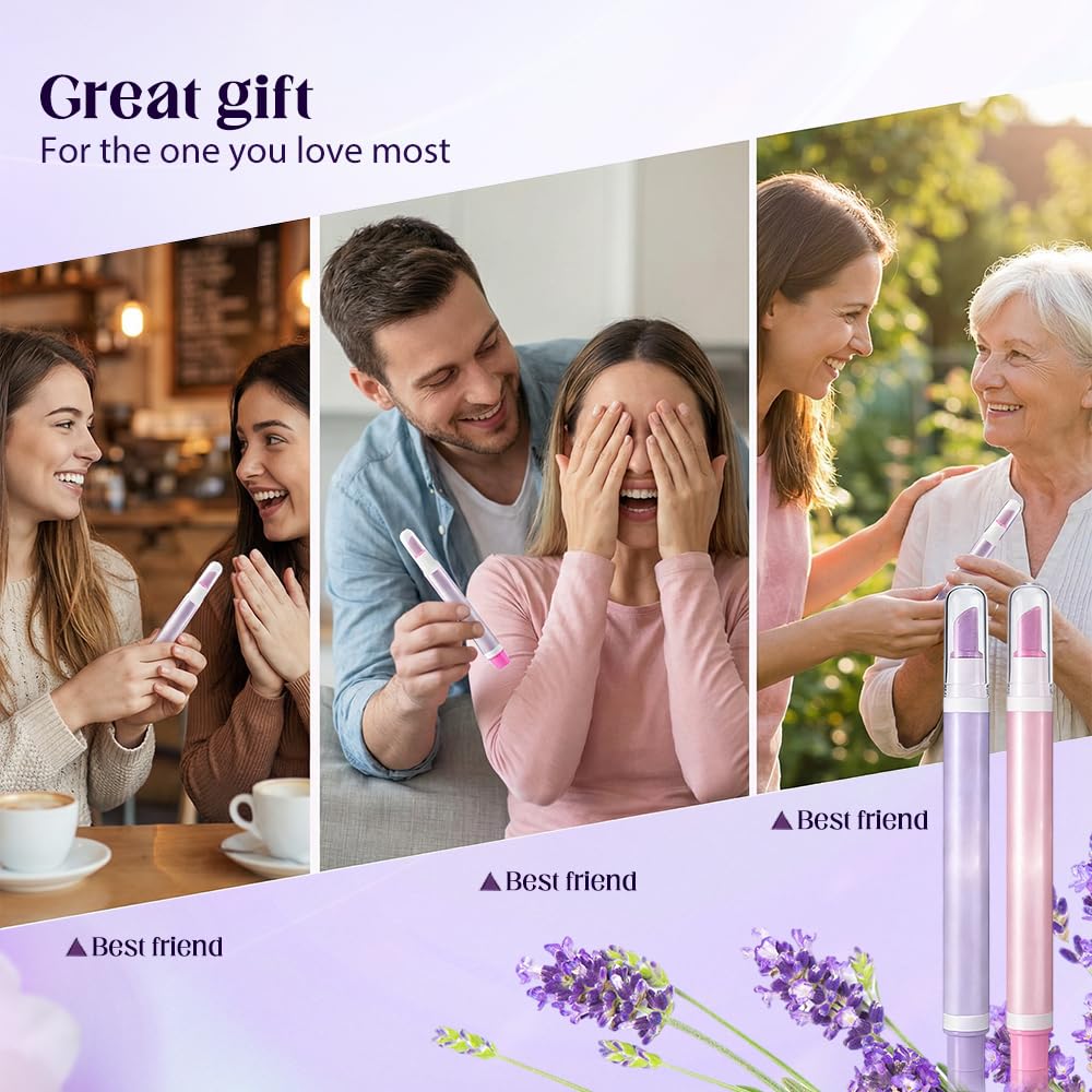 Lavender Jurfest 2-In-1 Cuticle Oil Pusher Pen,Ceramic Cuticle Remover, Portable Nail Oil Pen, Moisturizing Supports a strong look For Nail Salon, Gentle Hangnail Remover For Women (Rose + Lavender)