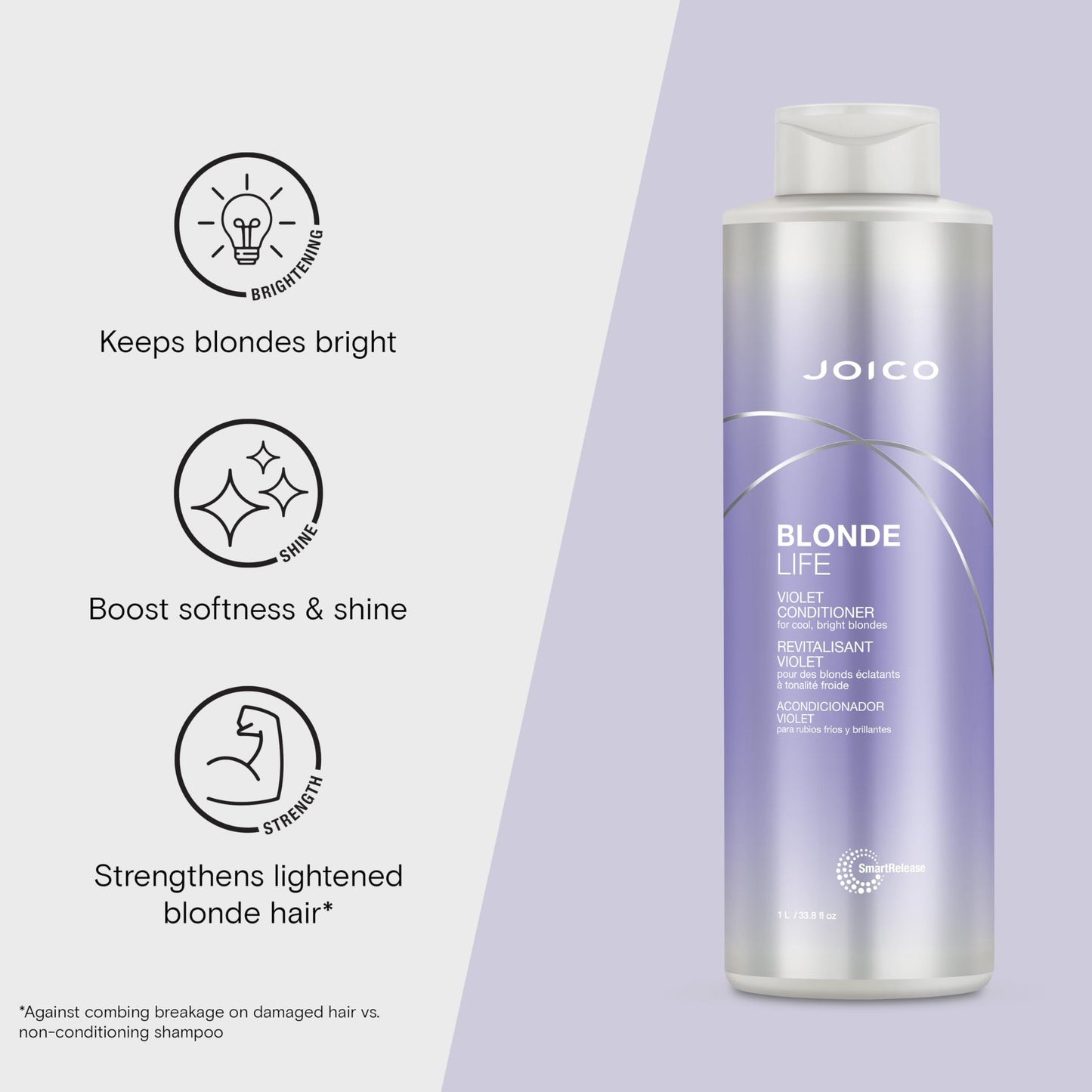 Joico Blonde Life 紫罗兰护发素 | 适用于冷亮金发 | 中和黄铜色调 | 去除黄色调 | 提升光泽 | 不含硫酸盐 | 蕴含莫诺伊油和塔玛努油 | 33.8 液体盎司