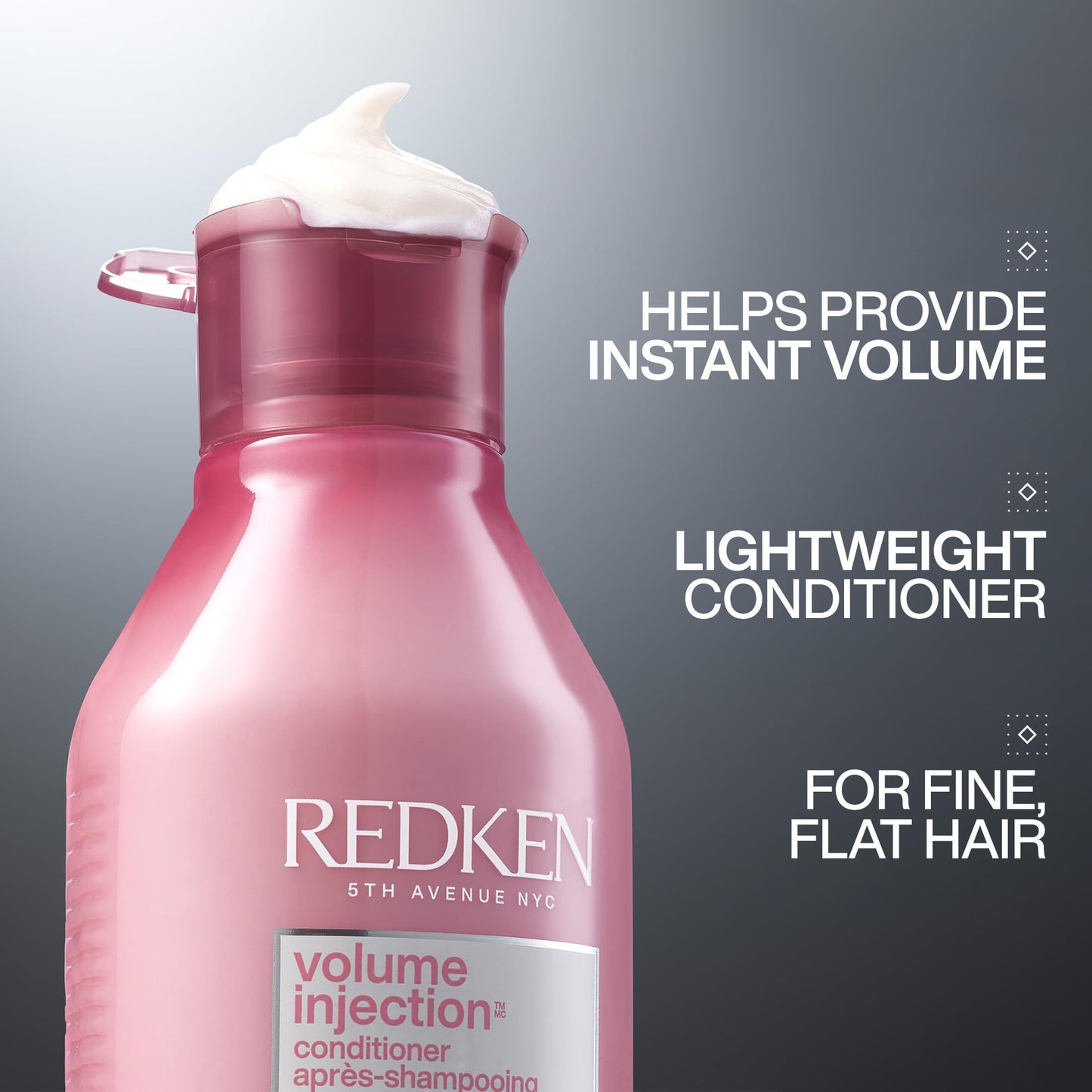 Après-shampoing Redken Volume Injection, après-shampoing léger pour cheveux fins, démêle et ajoute du volume et du corps aux cheveux plats, doux et brillant, sans parabène, 280 ml