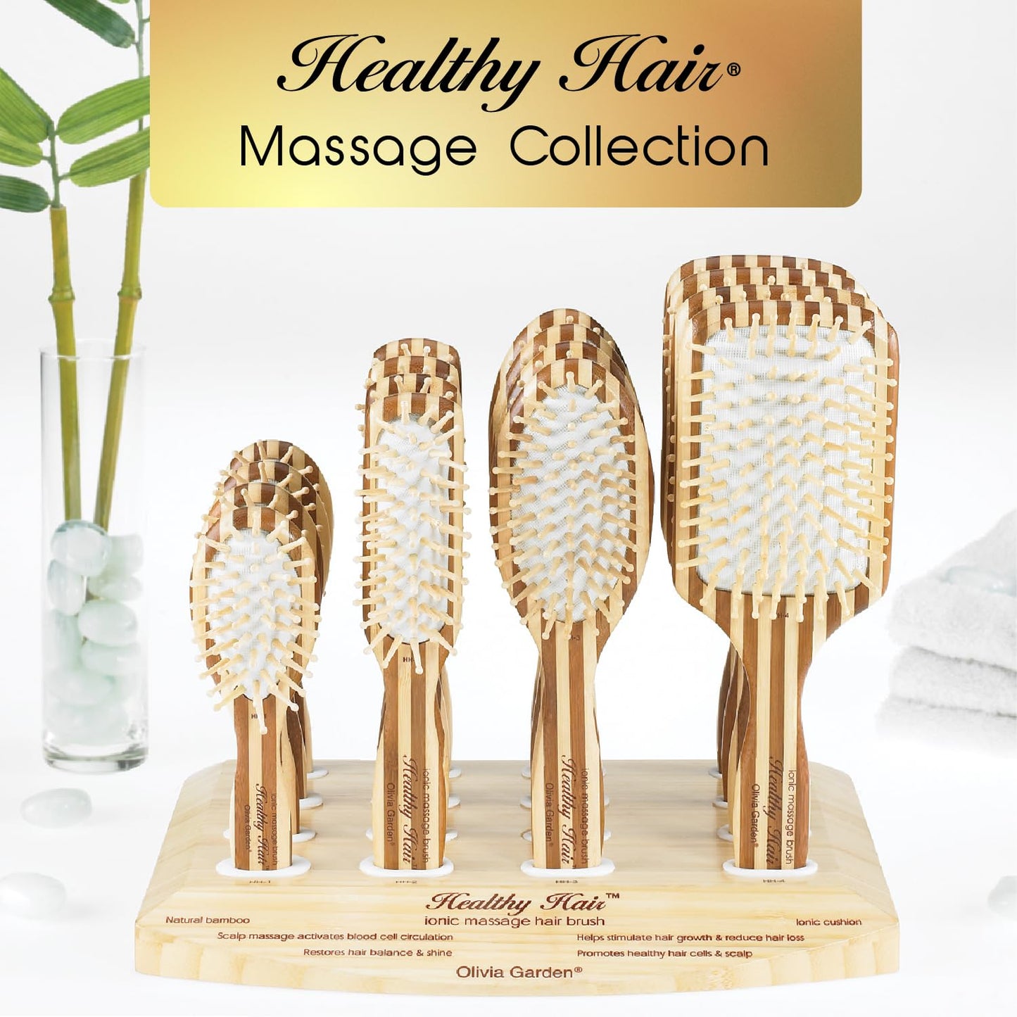 White Smoke Olivia Garden Healthy Hair Eco-Friendly Bamboo Ionic Massage Hair Brush HH-2 (Paddle Narrow)