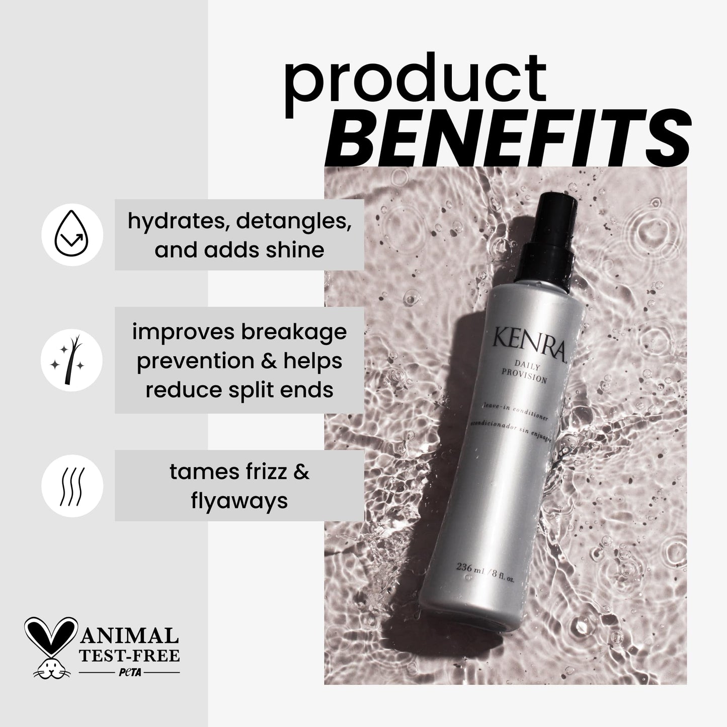 Kenra Professional Daily Provision Leave-In Conditioner | Hydrates, Detangles, & Adds Shine | Tames Frizz & Flyaways | Thermal Protection | Helps To Resist Humidity | All Hair Types | 8 fl. Oz