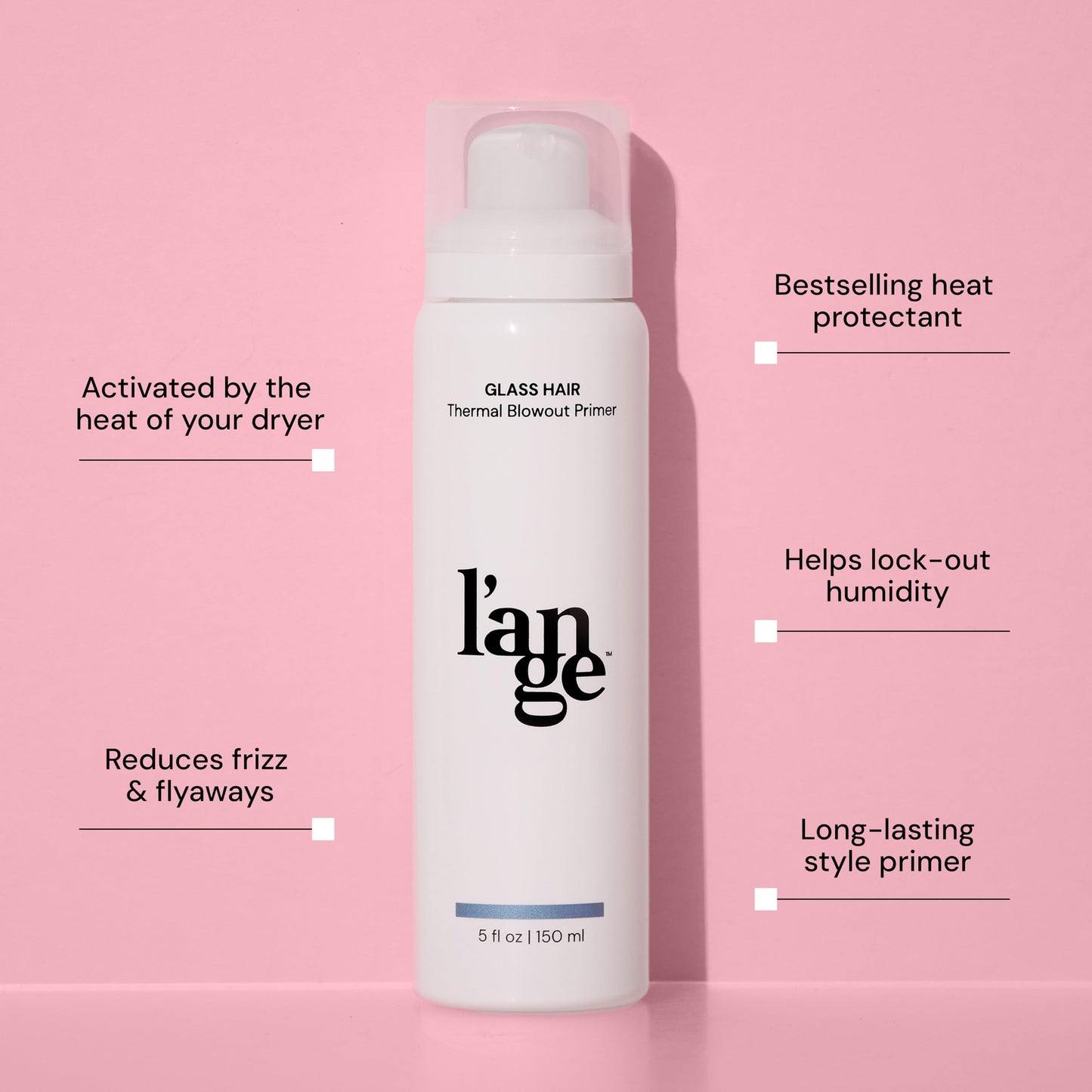L'ANGE HAIR Glass Hair Thermal Blowout Primer | Heat Protectant Spray for Frizz-Free Styling | Lightweight Formula for Smooth, Silky Hair | Humidity-Resistant Shine Enhancer | 5 fl oz Bottle
