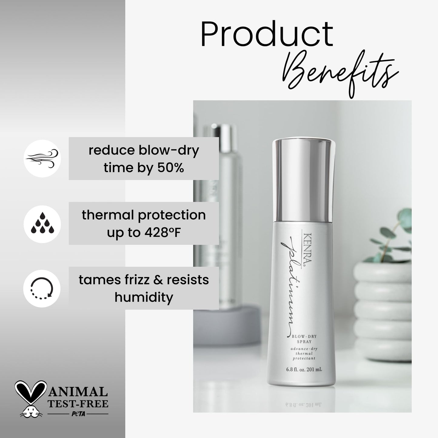 Kenra Professional Platinum Blow-Dry Spray | Time-Saving Heat Protectant | Detangles, Smooths, and Softens | Eliminates Frizz & Resists Humidity | Medium To Coarse Hair | 6.8 fl. oz