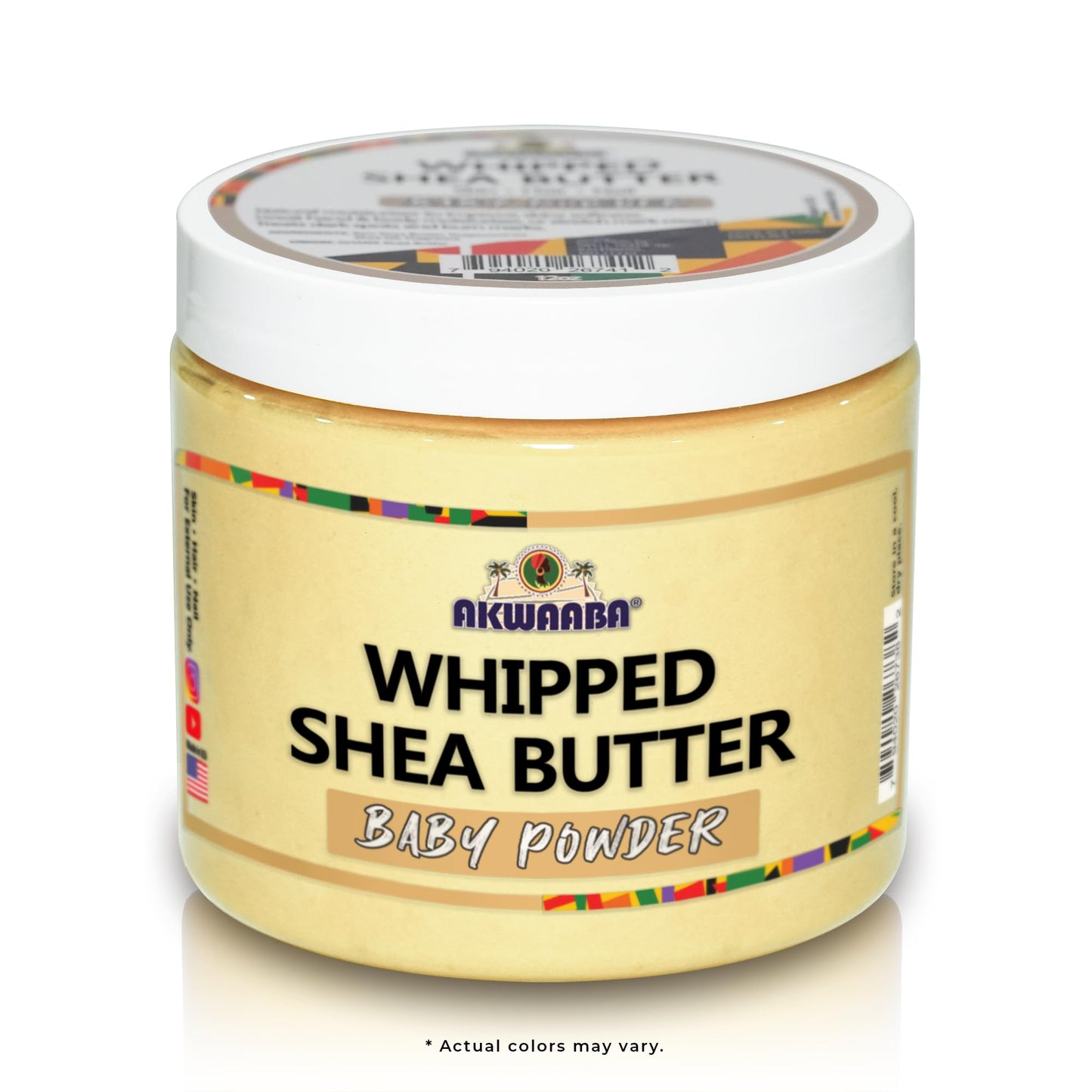 AKWAABA Yellow Whipped Shea Butter (Baby Powder) - Nourishes, Moisturizes & Soothes | Pure Shea Butter | No Dyes & Parabens | 12 oz / 340 g