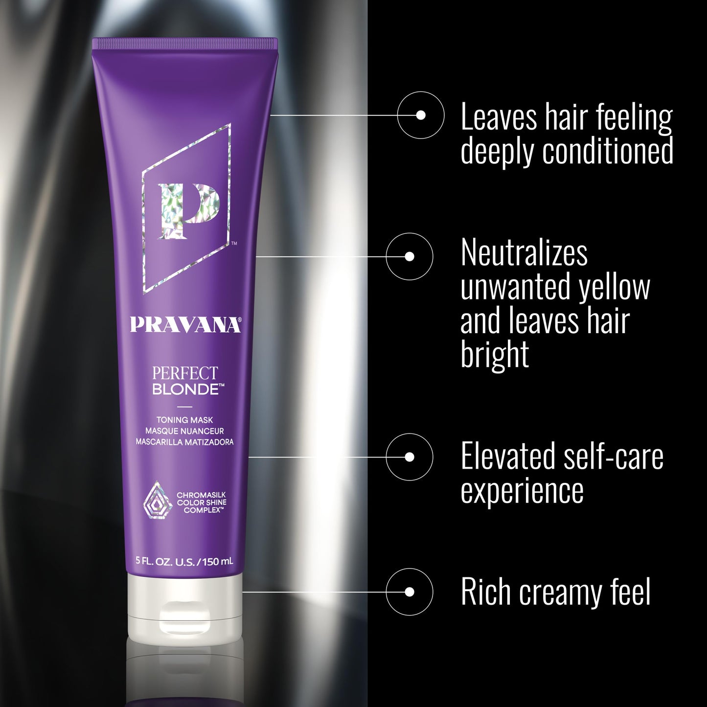 Pravana The Perfect Blonde Purple Toning Masque Treatment | Neutralizes Brassy, Yellow Tones | For Color-Treated Hair | Adds Strength, Shine, Elasticity | 5 Fl Oz