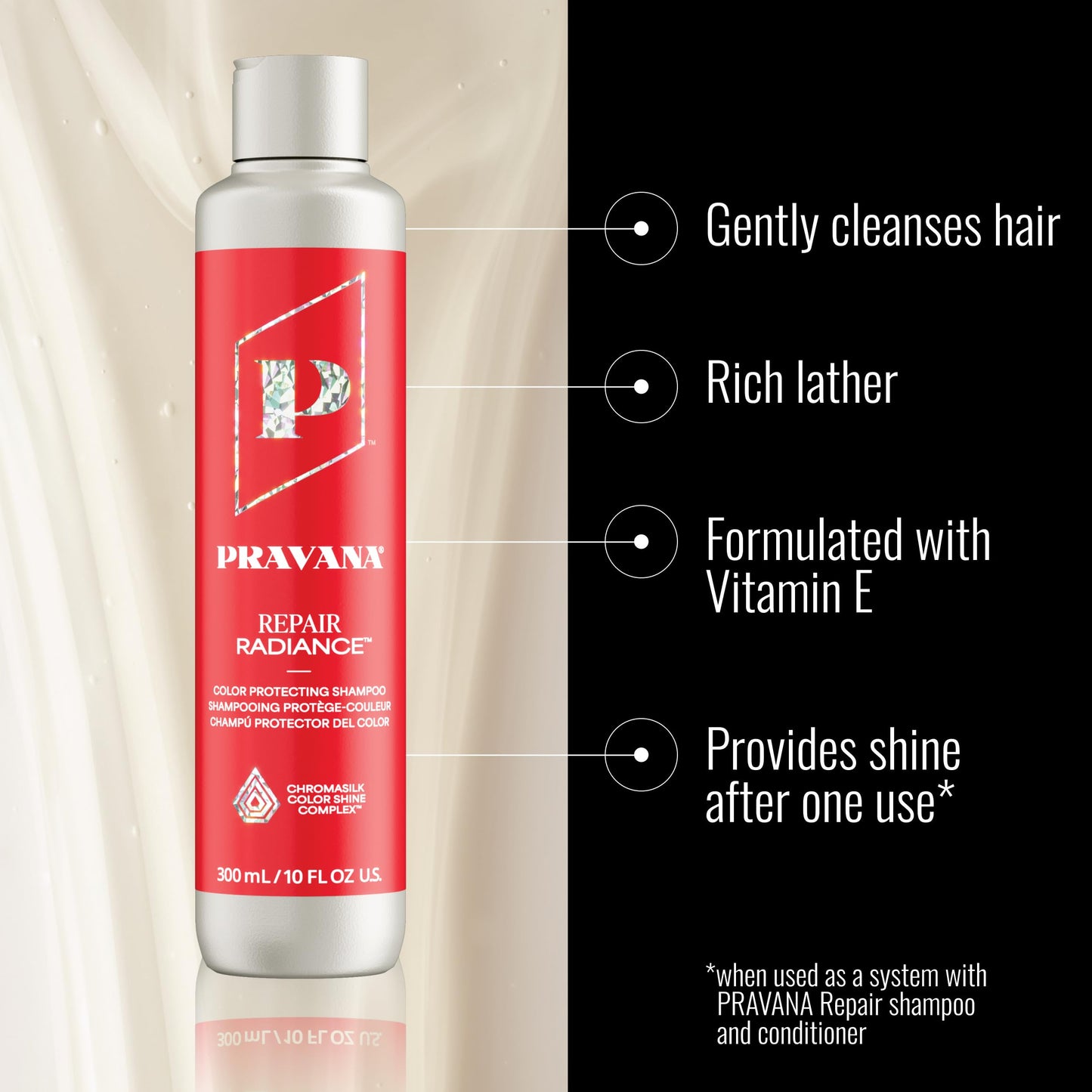 Pravana Repair Radiance Shampoo | Restores & Nourishes | For Damaged, Color-Treated Hair | Reduces Breakage & Split Ends | Chromasilk Enhances Shine & Protection | Paraben & Sulfate Free | 10 Fl Oz