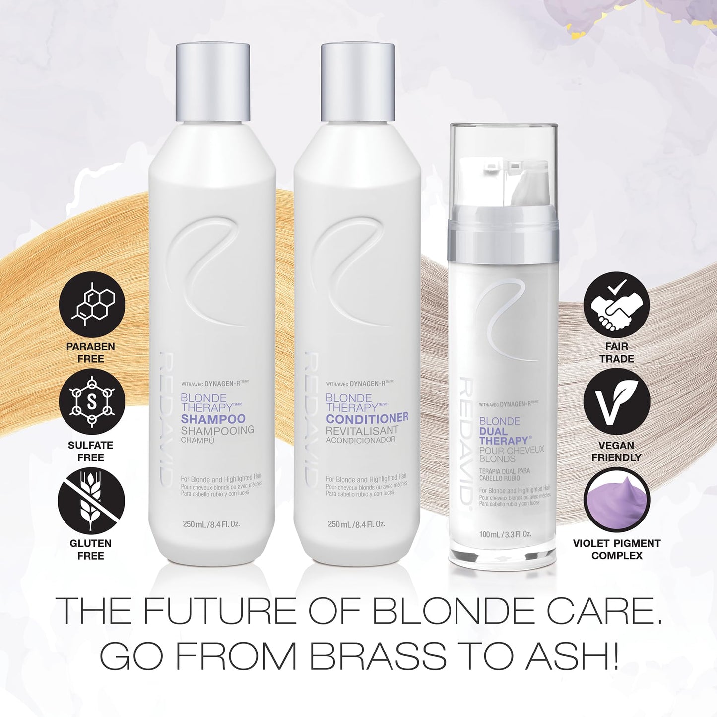 Lavender Redavid Blonde Therapy Daily Shampoo for Blonde and Highlighted Hair with Cymbidium Orchid and Hemp Seed Oil - Daily Toning, Clinical Repair, and Amplified Shine (1L)