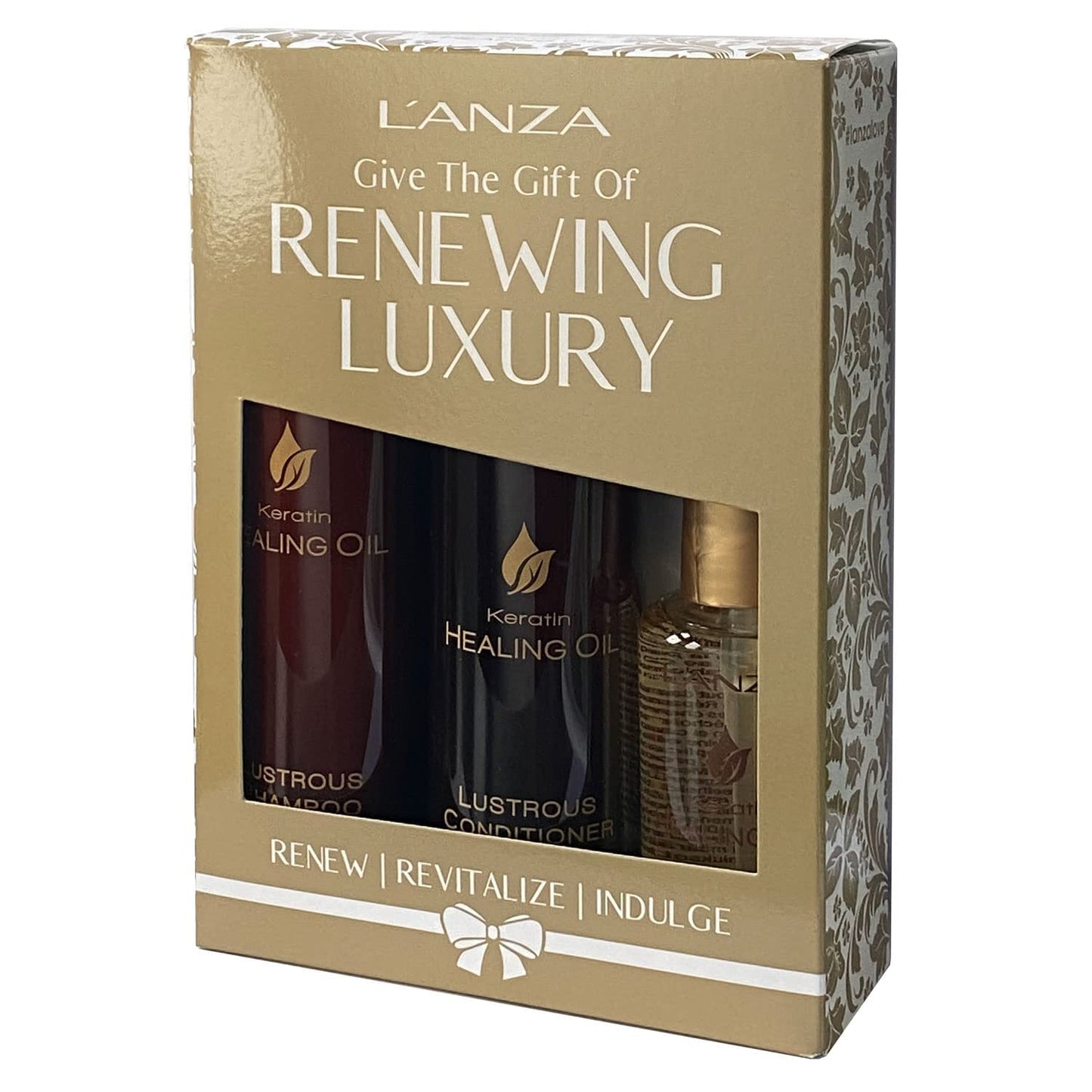 L'ANZA Renewing Luxury Hair Care Kit - Shampoo, Conditioner and Keratin Hair Oil for Enhancing Hair Volume and Achieving a Soft, Lustrous Texture - Ideal Birthday Gifts for Women (10.1/8.5/3.4 Fl Oz)