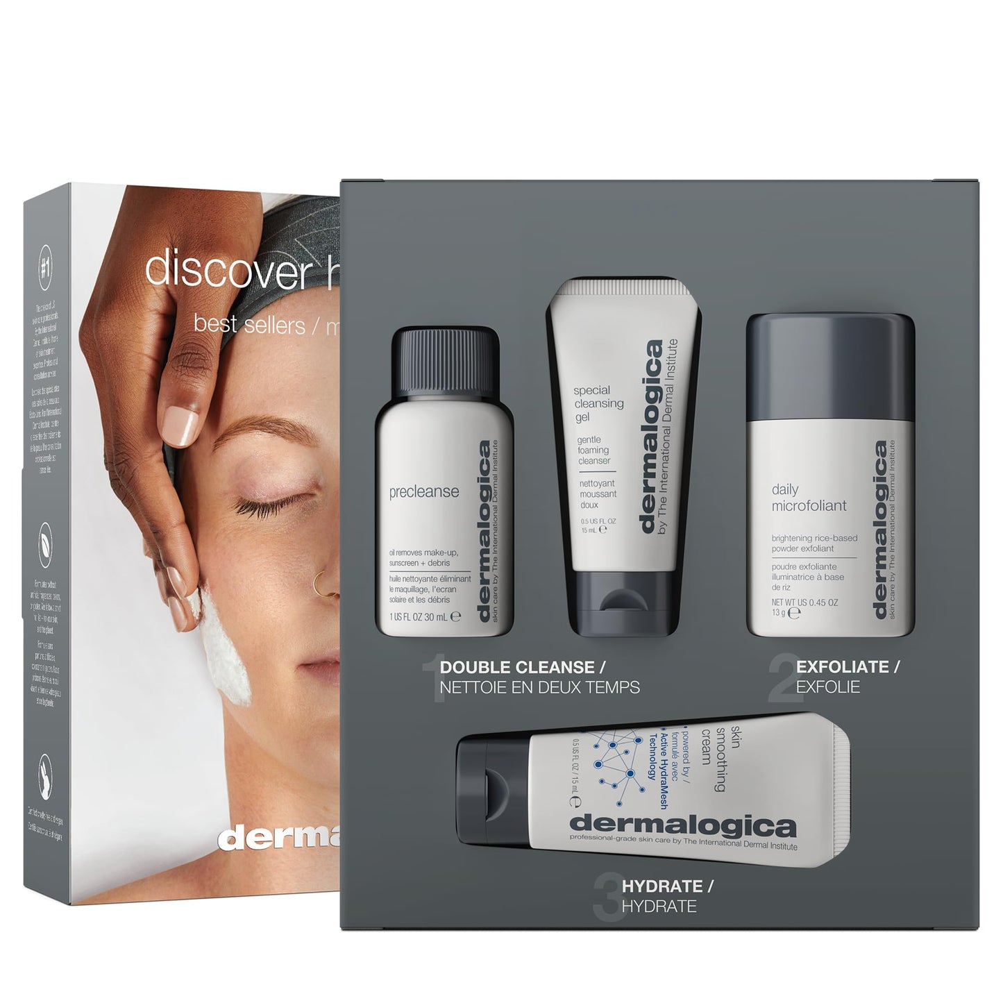Dermalogica Discover Healthy Skin Kit | Includes: Precleanse, Face Wash, Face Exfoliator, & Moisturizer | Wash Away Impurities to Reveal Glowing Skin