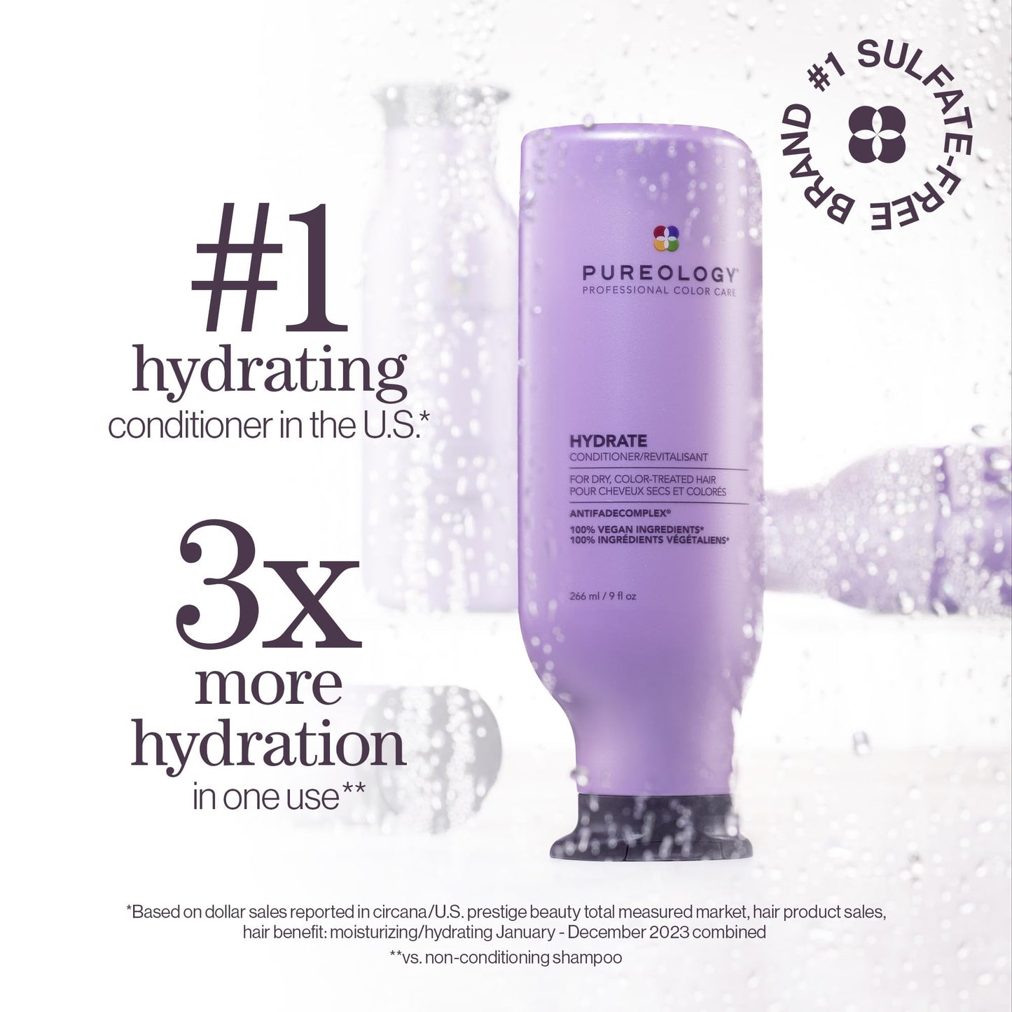 Pureology Hydrate 保湿护发素 | 适用于中厚至干性、染发 | 不含硫酸盐 | 纯素