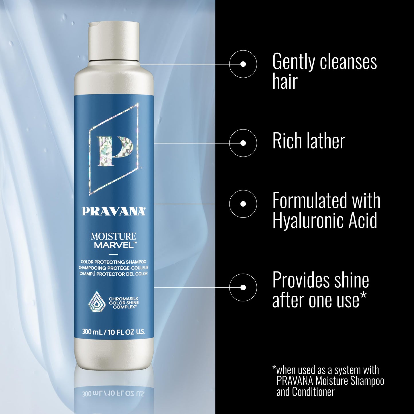 Pravana Moisture Marvel Shampoo | Hydrates, Moisturizes & Nourishes | For Dry, Color-Treated Hair | Chromasilk Enhances Shine & Protection | Vegan & Cruelty Free | Paraben & Sulfate Free | 10 Fl Oz