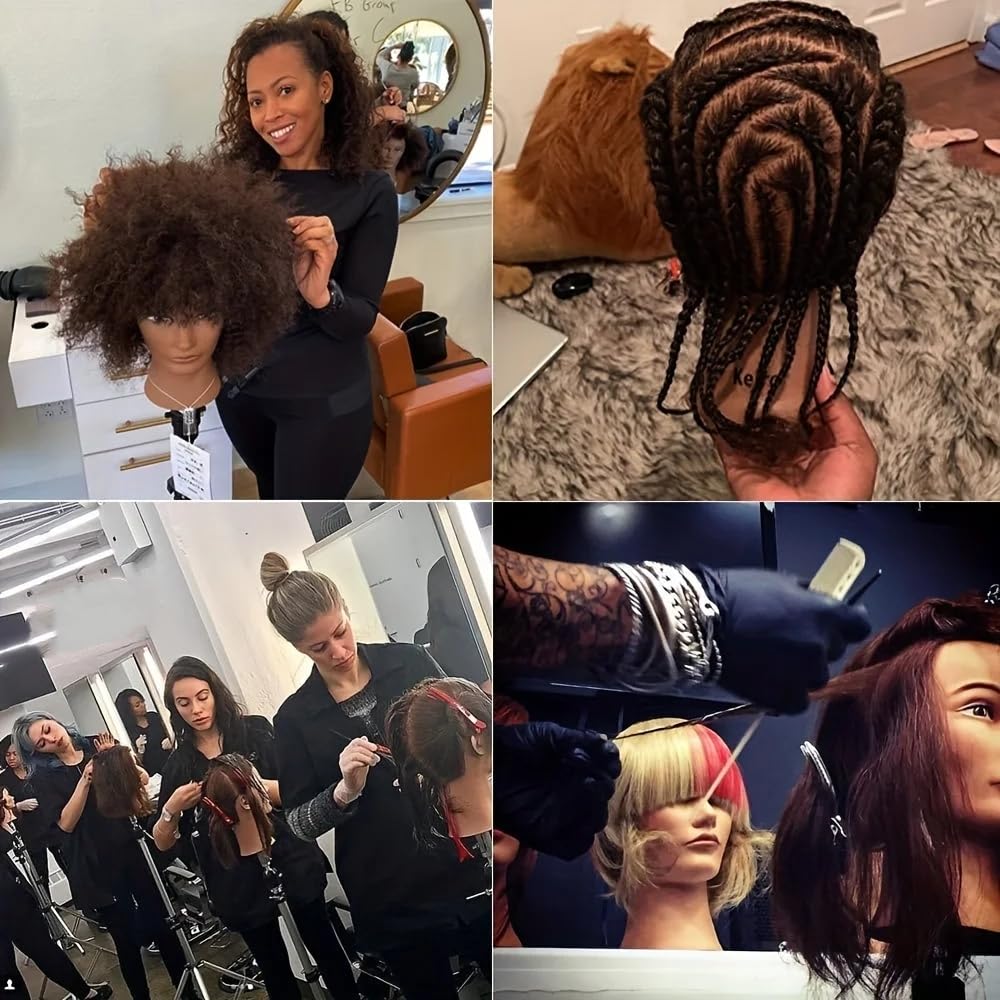 Black 16" Braiding Mannequin Head with Hair, Cosmetology Manicans Full Head Real Hair - Cute Doll Head for Hair Styling Kids Practice Braiding Hair