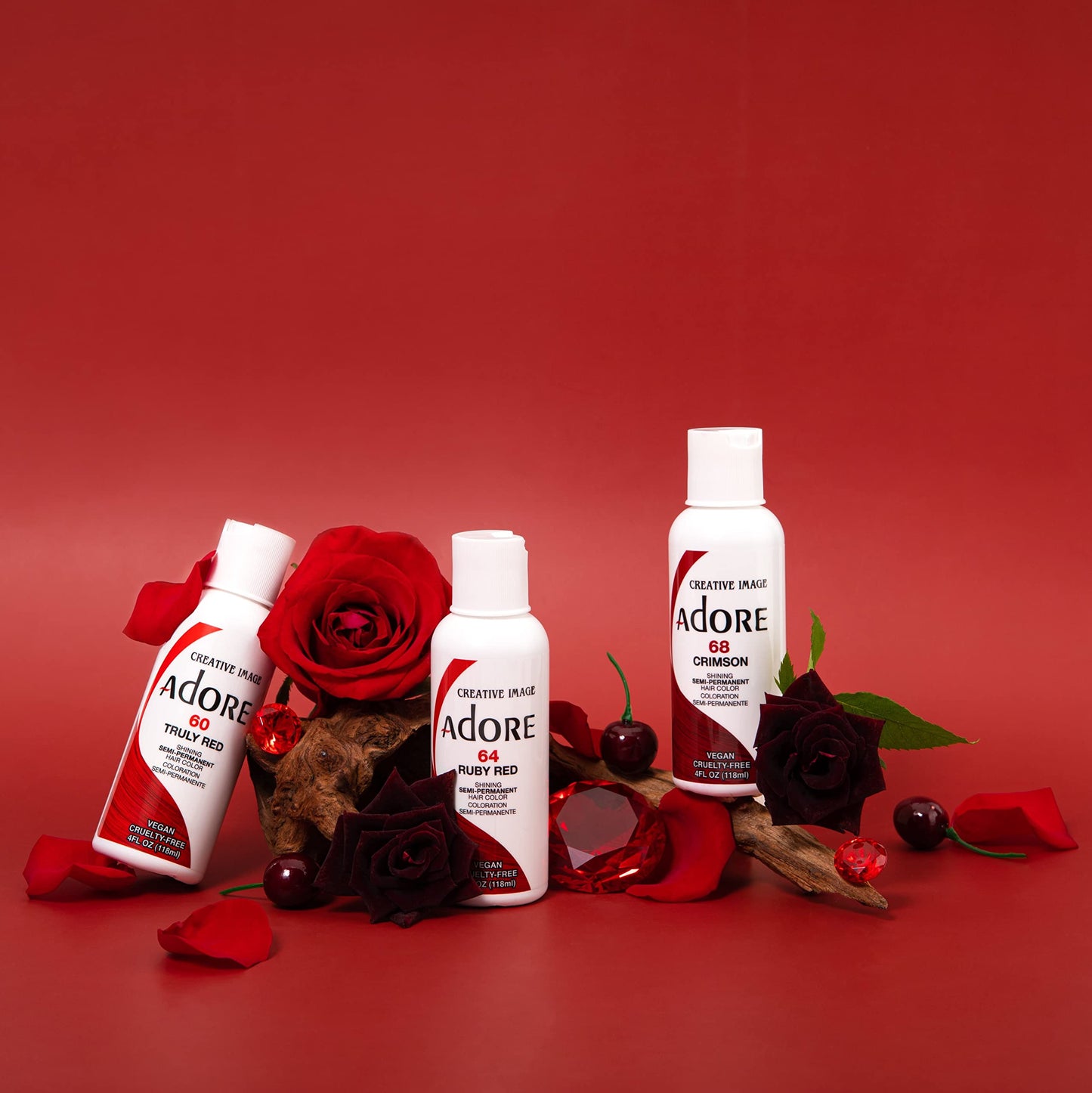 Brown Adore Semi Permanent Hair Color - Vegan and Cruelty-Free Hair Dye - 4 Fl Oz - 060 Truly Red (Pack of 3)