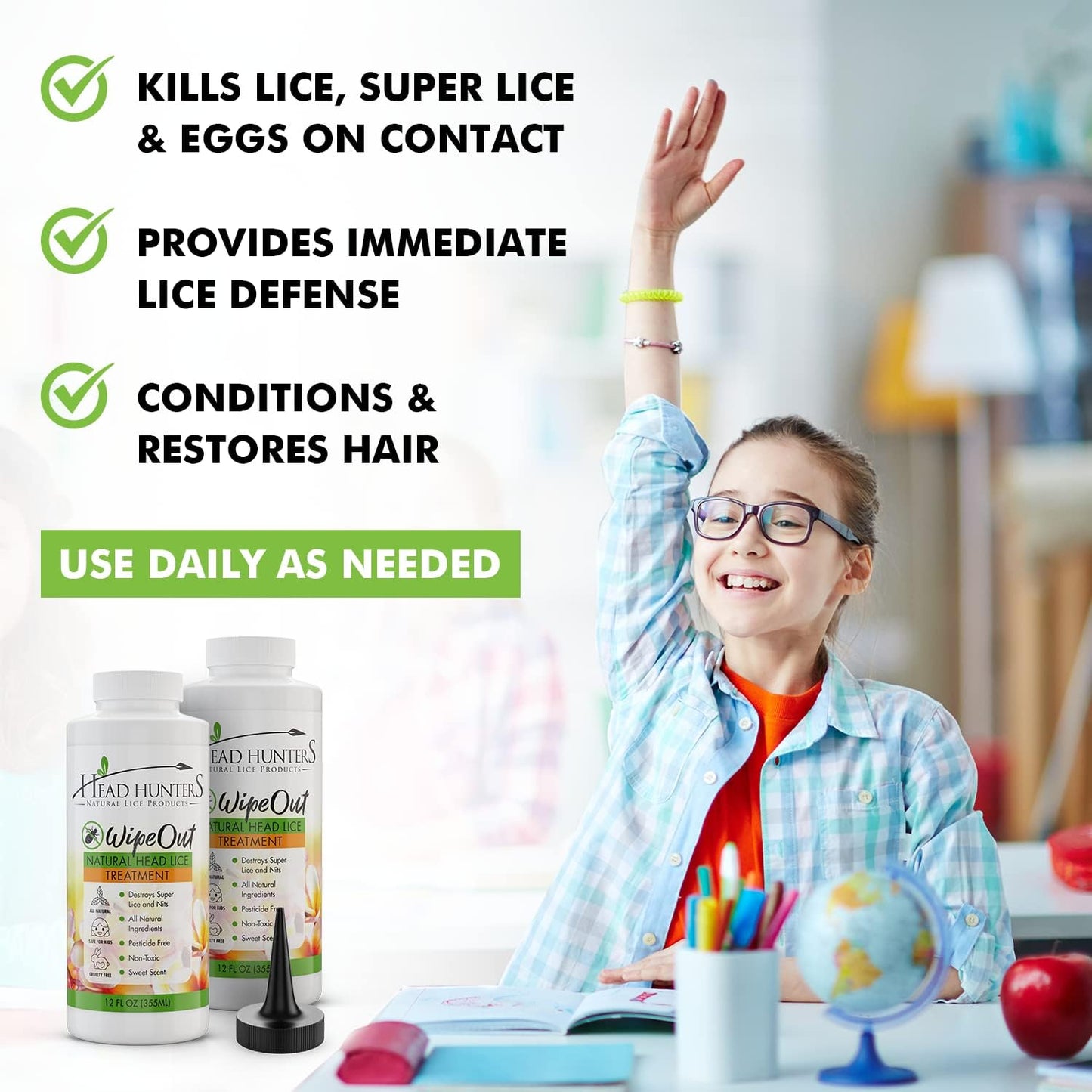 Head Hunters Natural Lice Products Wipeout Extra Strength Head Lice Treatment for Kids and Adults - Non-Toxic, Natural Shampoo Kills Eggs and Lice for Effective Removal from Hair - 32 Fl Oz