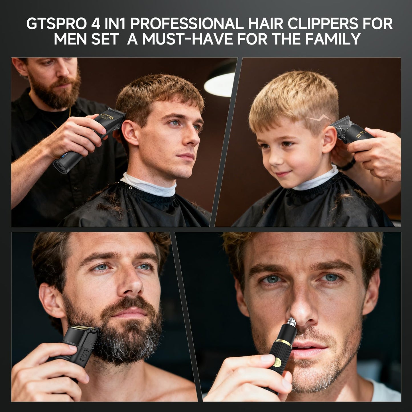 Black GTSPRO Hair Clippers for Men Professional, Cordless Clippers for Hair Cutting, Mens Hair Clippers and Trimmer Kit for Barber with LED Display 15 Guide Combs