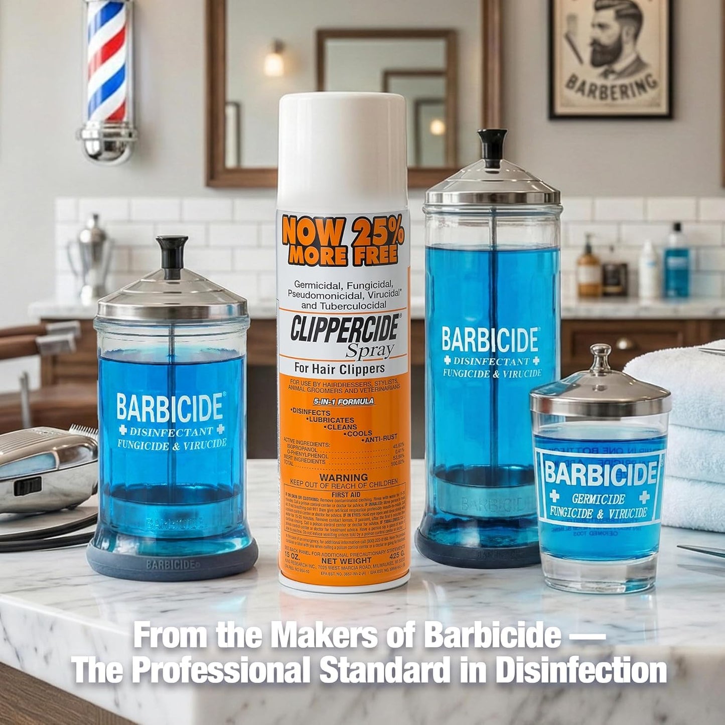 Light Gray CLIPPERCIDE 5-in-1 Clipper Disinfectant Spray 15oz, 3 Pack | Cleans, Lubricates, Cools, Prevents Rust & Disinfects | Professional Clipper Spray for Barbers, Stylists & Pet Groomers | Made by BARBICIDE