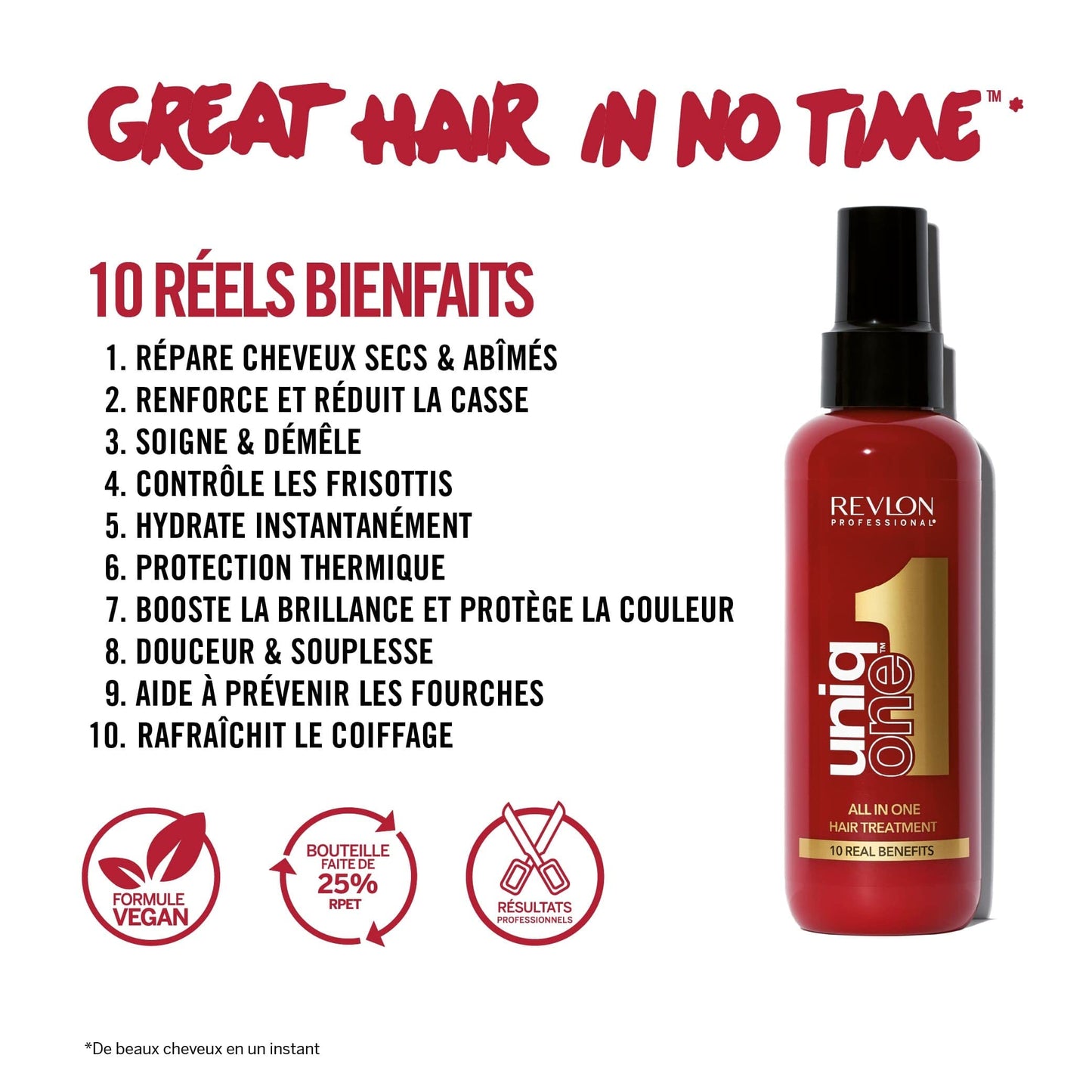 Revlon Professional UniqOne - Masque cheveux en Spray 10 en 1 - Protecteur de Chaleur pour Cheveux - Soin des Cheveux Sans Rinçage - Spray Cheveux Formula Vegan - Tous Types de Cheveux - 150 毫升