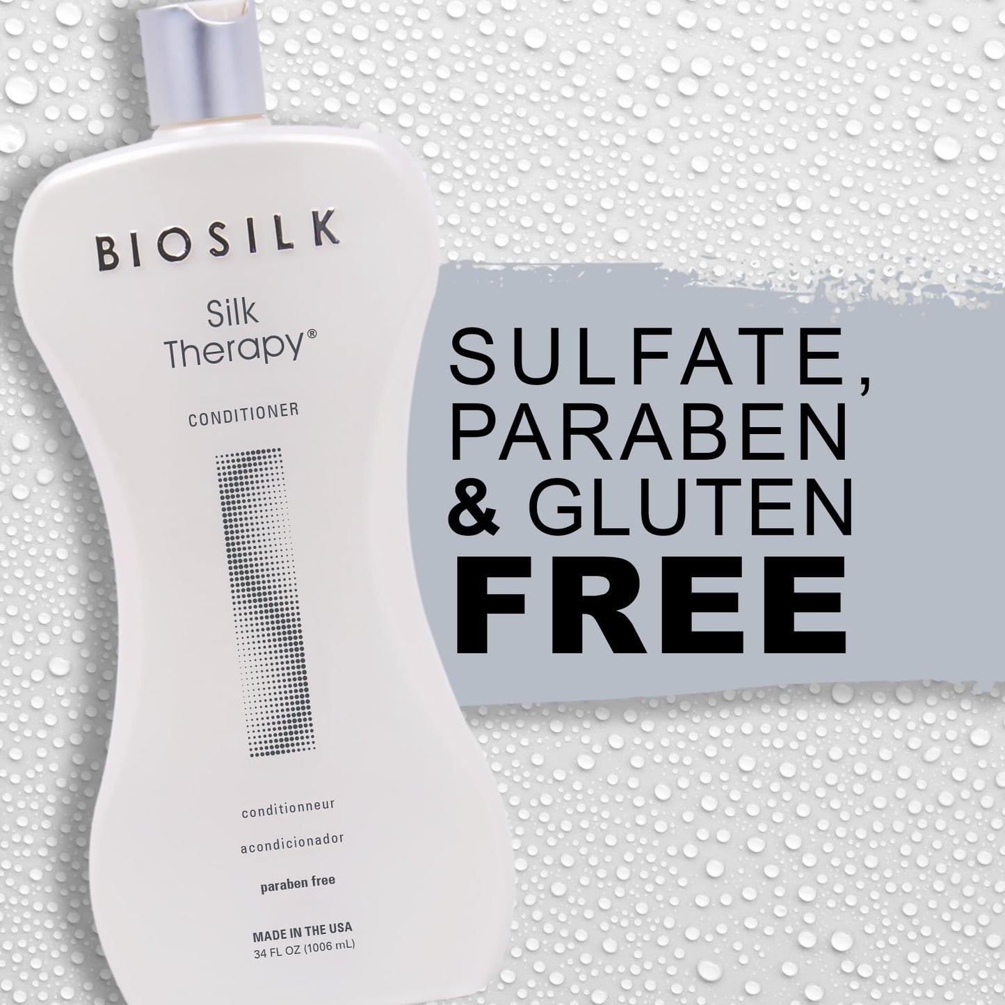 Light Gray BioSilk Silk Therapy Conditioner, Moisturizes & Conditions Hair for Incredible Shine, Detangles & Provides Heat Protection, Sulfate-Free, Paraben-Free, Cruelty-Free, 34 Oz