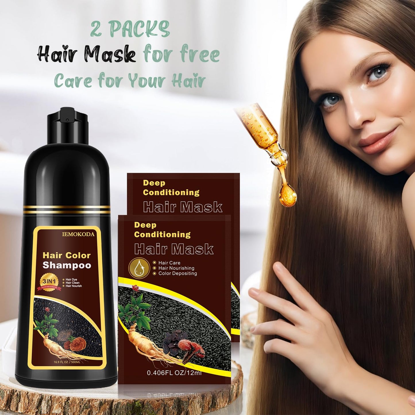 White Smoke Fvquhvo Natural Instant 3 in 1 Hair Color Dye Shampoo for Gray Hair - Men & Women, Long Lasting Dark Brown