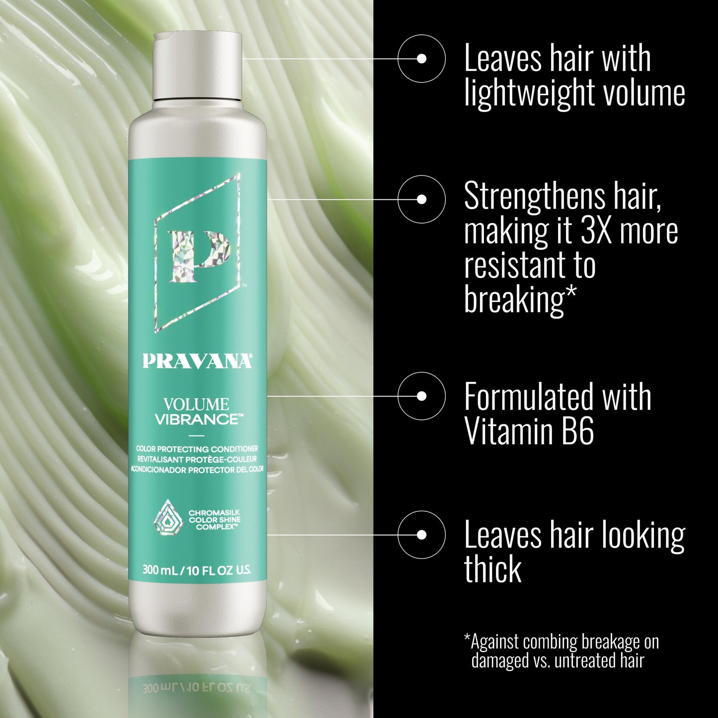 Pravana Volume Vibrance Conditioner | Adds Lightweight Volume, Lift & Fullness | For Fine, Color Treated Hair | Strengthens & Reduces Breakage | Chromasilk Enhances Shine & Protection | 10 Fl Oz