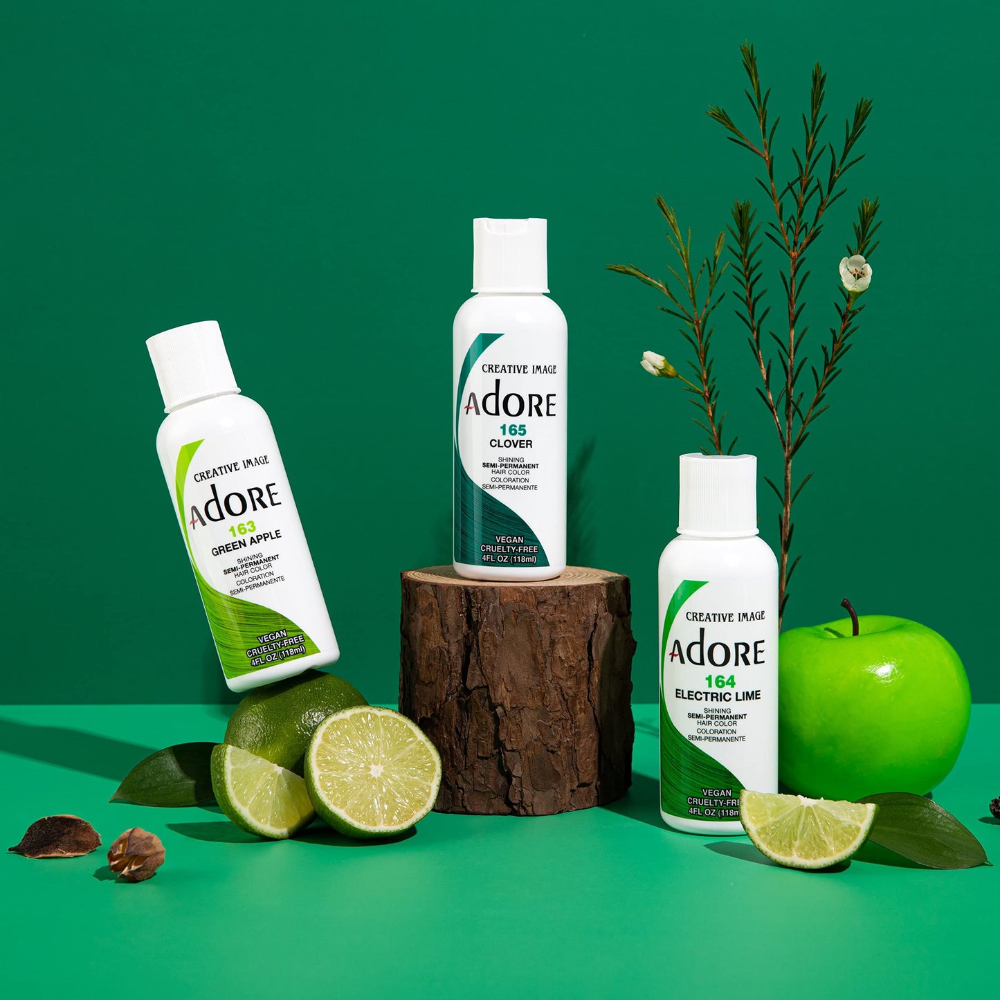 Dark Slate Gray Adore Semi Permanent Hair Color - Vegan and Cruelty-Free Hair Dye - 4 Fl Oz - 165 Clover (Pack of 3)