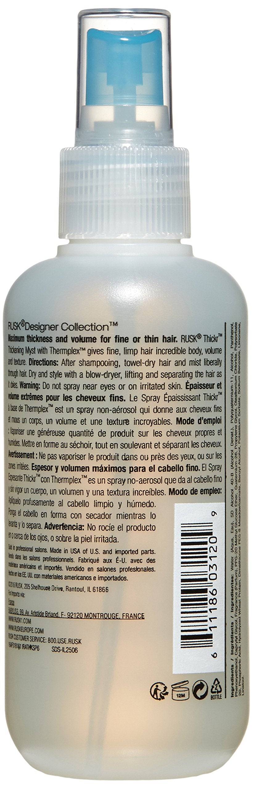 RUSK Designer Collection Thicker Thickening Myst for Fine or Thin Hair, Provides Body, Volume, and Texture, 6 fl. oz