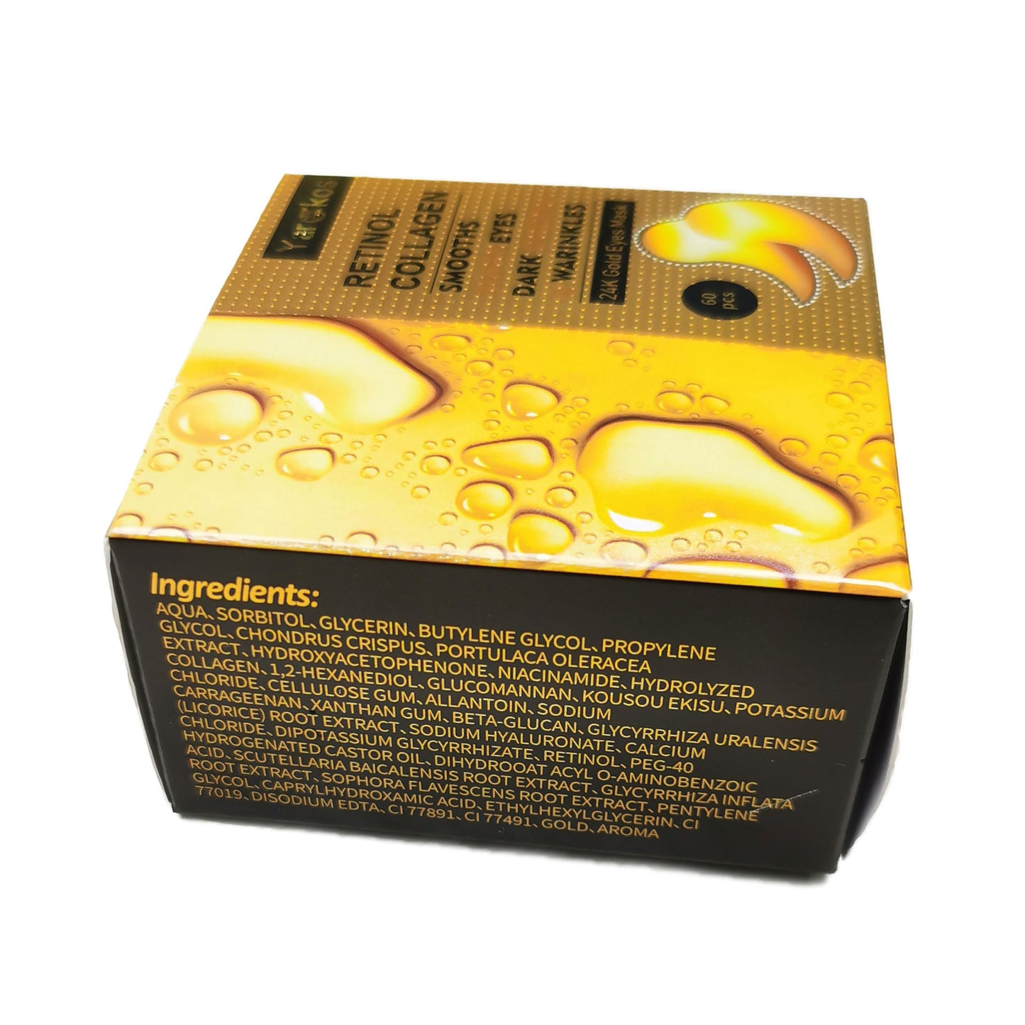 Lot de 60 patchs en or 24 carats pour le contour des yeux, 30 paires de masques pour le contour des yeux, anti-cernes et anti-poches, patchs de gel collagène hydratants pour les poches et les rides, soins beauté pour hommes et femmes.